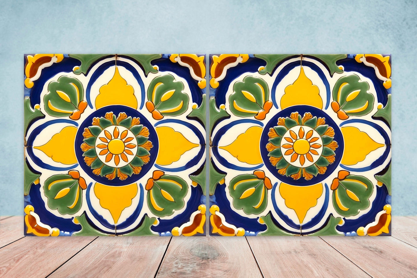 Italian Majolica Tiles - Set of 2 Sicilian Wall Decor Tiles - Kitchen Backsplash Tiles, Table Decorative Tiles, Bathroom Tiles, Coaster