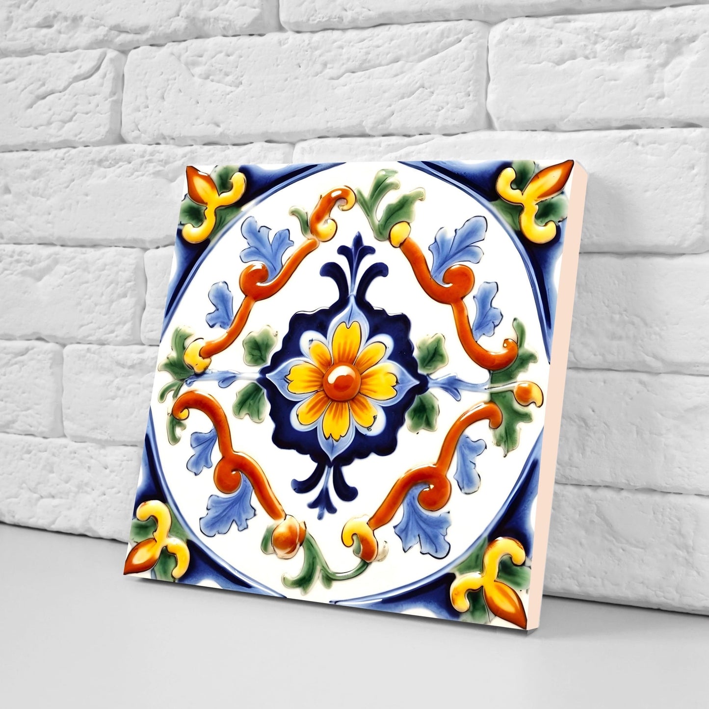 Italian Majolica Tiles - Set of 2 Sicilian Wall Decor Tiles - Kitchen Backsplash Tiles, Table Decorative Tiles, Bathroom Tiles, Coaster