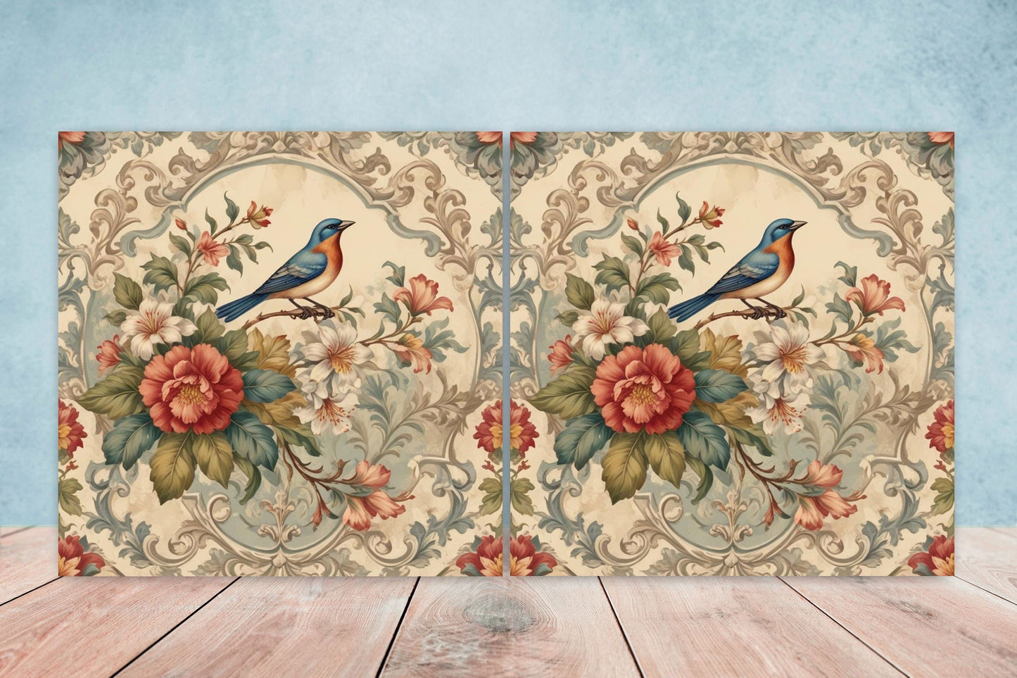 Victorian Tiles - Set of 2 Victorian Wall Decor Ceramic Bird Tiles-Kitchen Backsplash Tiles, Table Decorative Tiles, Bathroom Tiles, Coaster