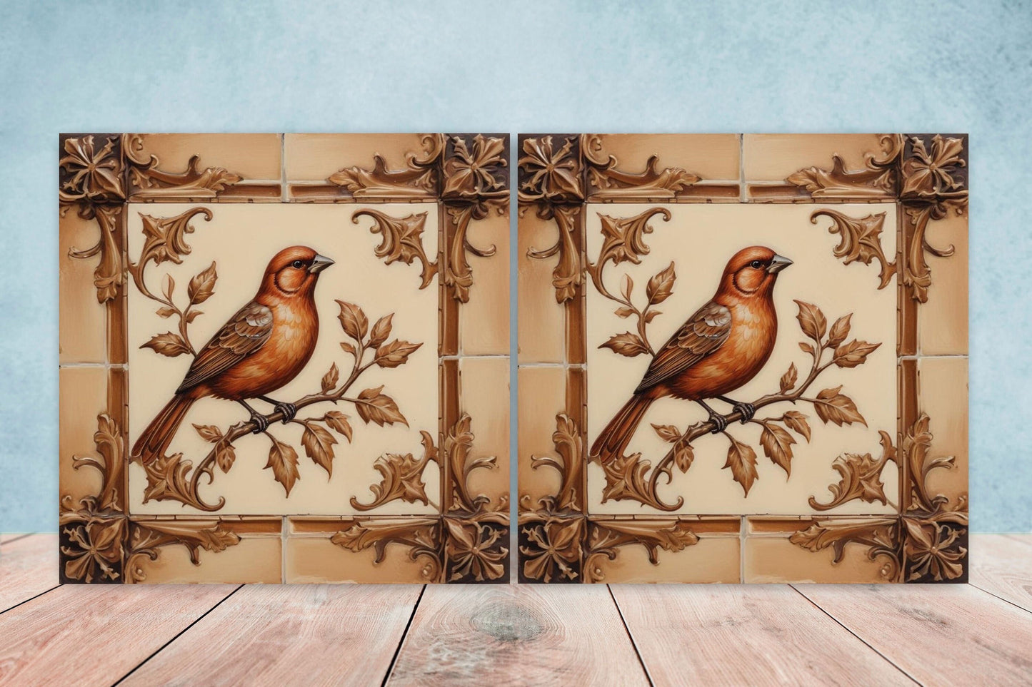 Victorian Tiles - Set of 2 Victorian Wall Decor Ceramic Bird Tiles-Kitchen Backsplash Tiles, Table Decorative Tiles, Bathroom Tiles, Coaster