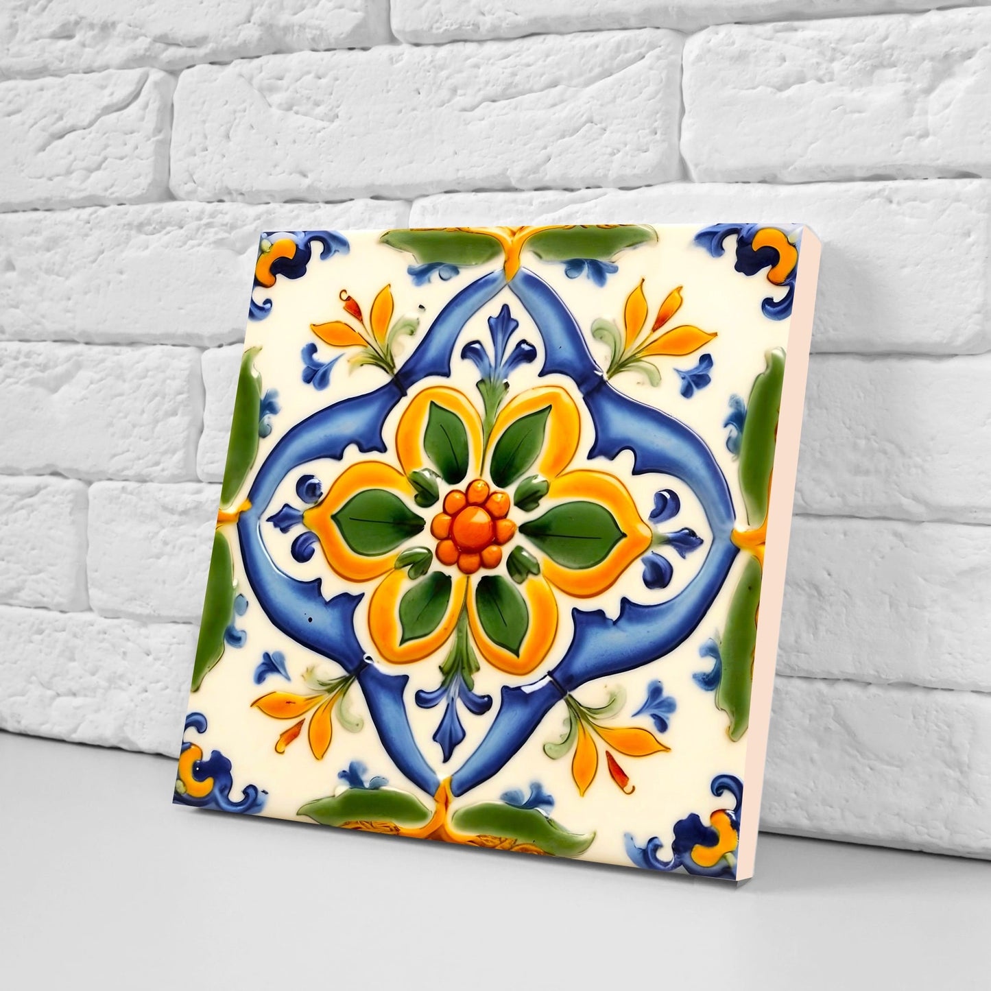 Italian Majolica Tiles - Set of 2 Sicilian Wall Decor Tiles - Kitchen Backsplash Tiles, Table Decorative Tiles, Bathroom Tiles, Coaster