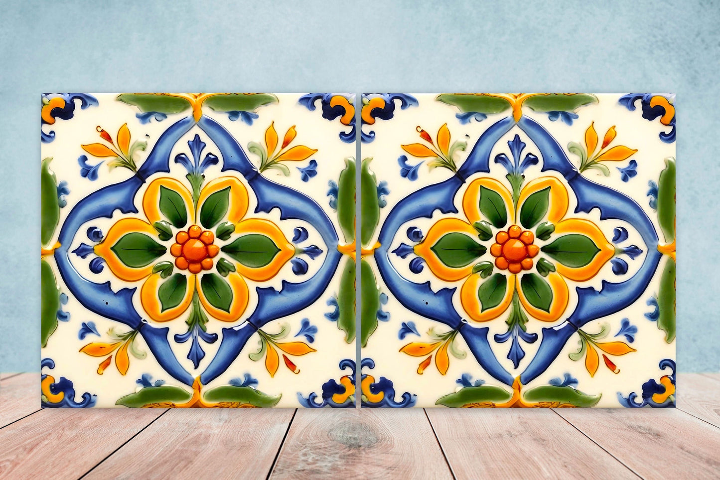 Italian Majolica Tiles - Set of 2 Sicilian Wall Decor Tiles - Kitchen Backsplash Tiles, Table Decorative Tiles, Bathroom Tiles, Coaster