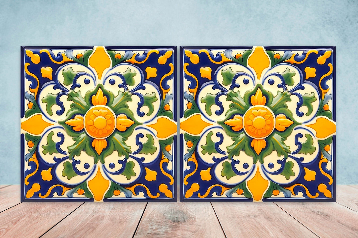 Italian Majolica Tiles - Set of 2 Sicilian Wall Decor Tiles - Kitchen Backsplash Tiles, Table Decorative Tiles, Bathroom Tiles, Coaster