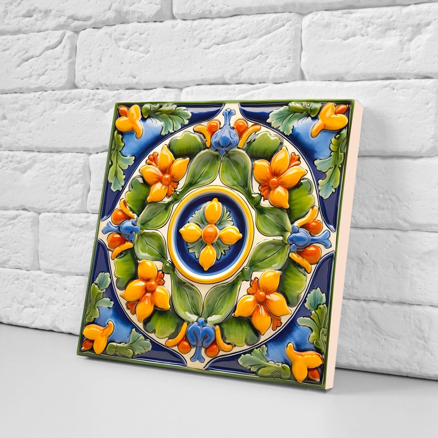 Italian Majolica Tiles - Set of 2 Sicilian Wall Decor Tiles - Kitchen Backsplash Tiles, Table Decorative Tiles, Bathroom Tiles, Coaster