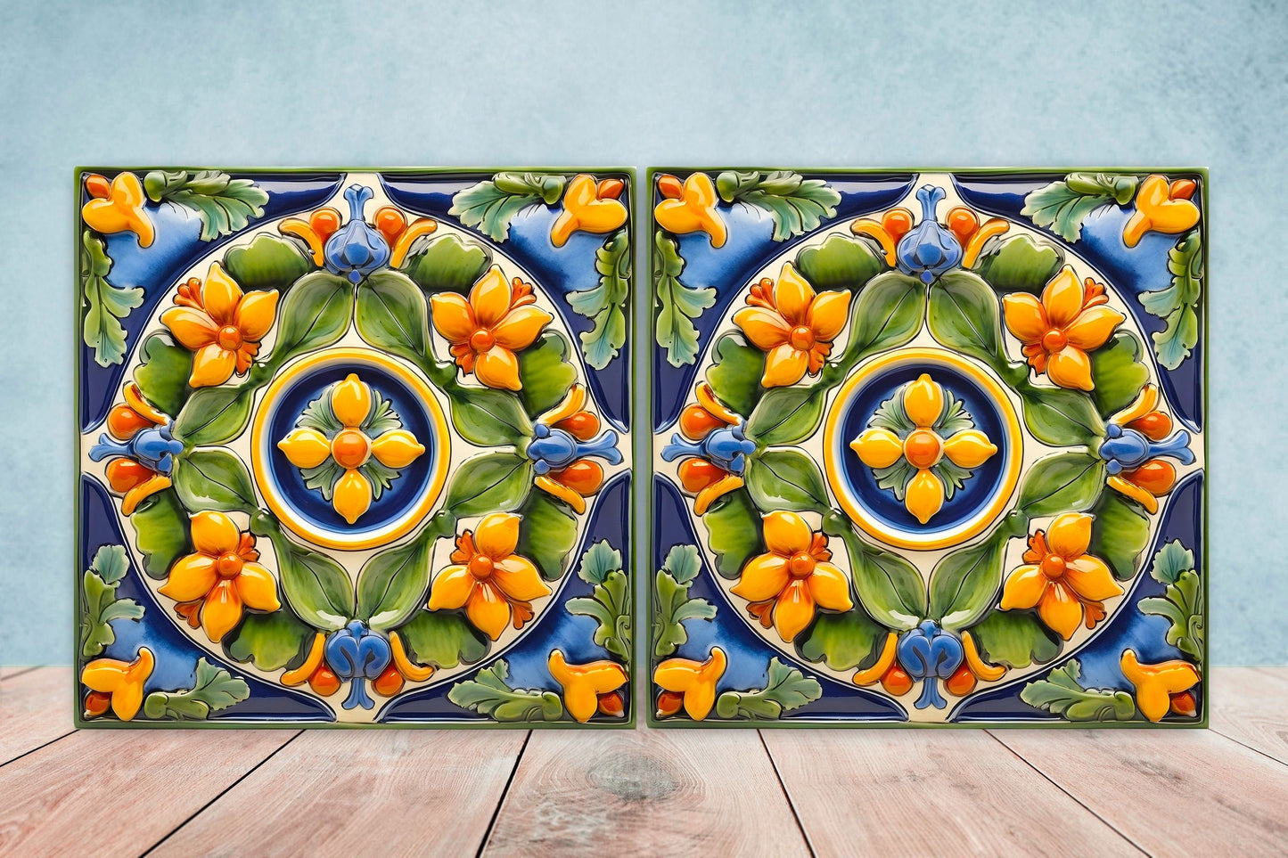 Italian Majolica Tiles - Set of 2 Sicilian Wall Decor Tiles - Kitchen Backsplash Tiles, Table Decorative Tiles, Bathroom Tiles, Coaster