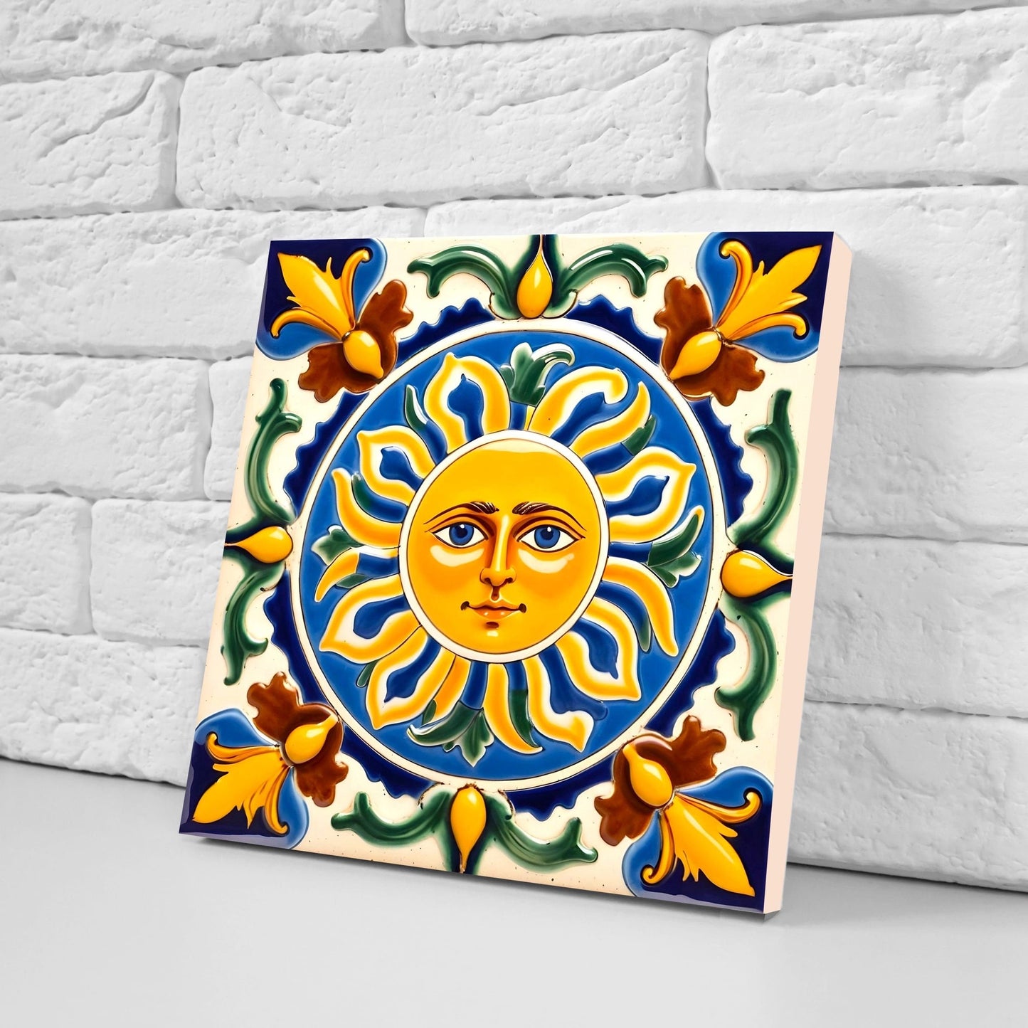 Italian Majolica Sun Tiles - Set of 2 Italian Wall Decor Tiles - Kitchen Backsplash Tiles, Table Decorative Tiles, Bathroom Tiles, Coaster