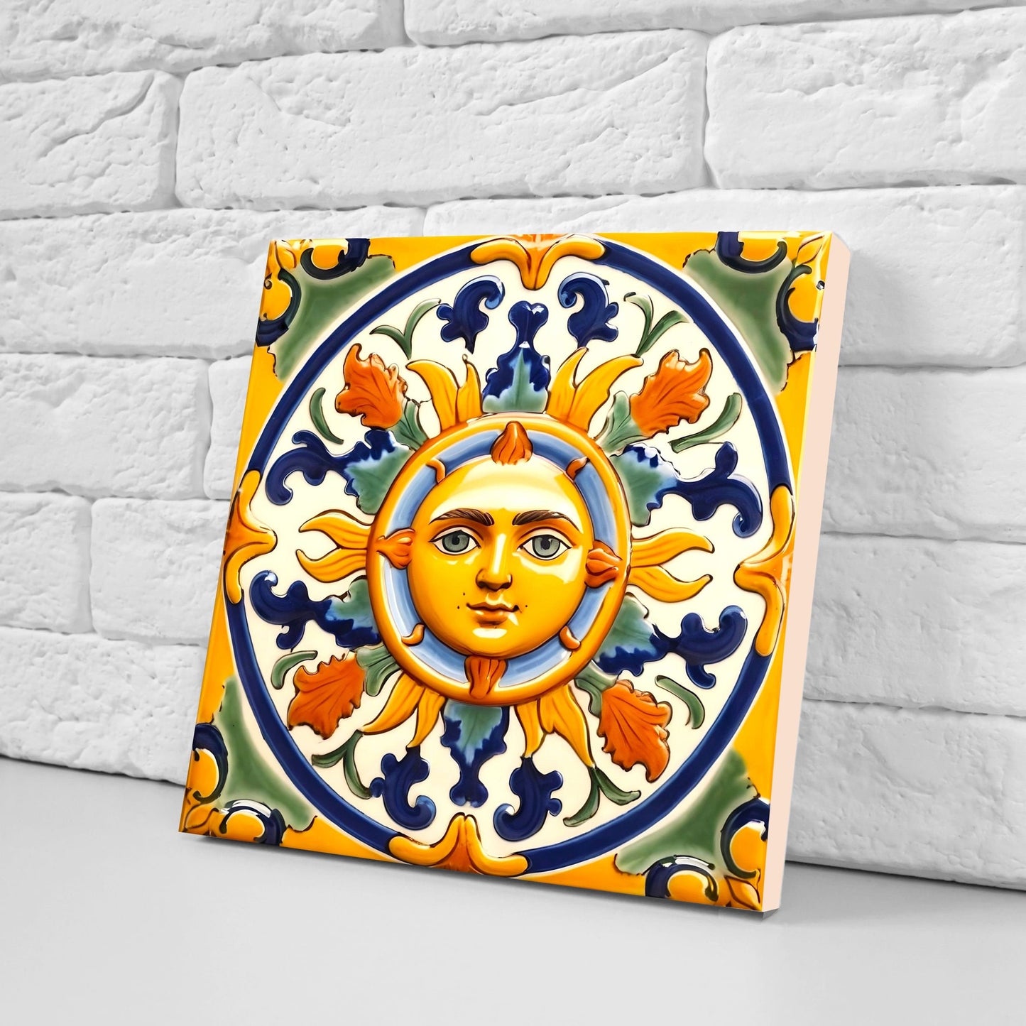 Italian Majolica Sun Tiles - Set of 2 Italian Wall Decor Tiles - Kitchen Backsplash Tiles, Table Decorative Tiles, Bathroom Tiles, Coaster