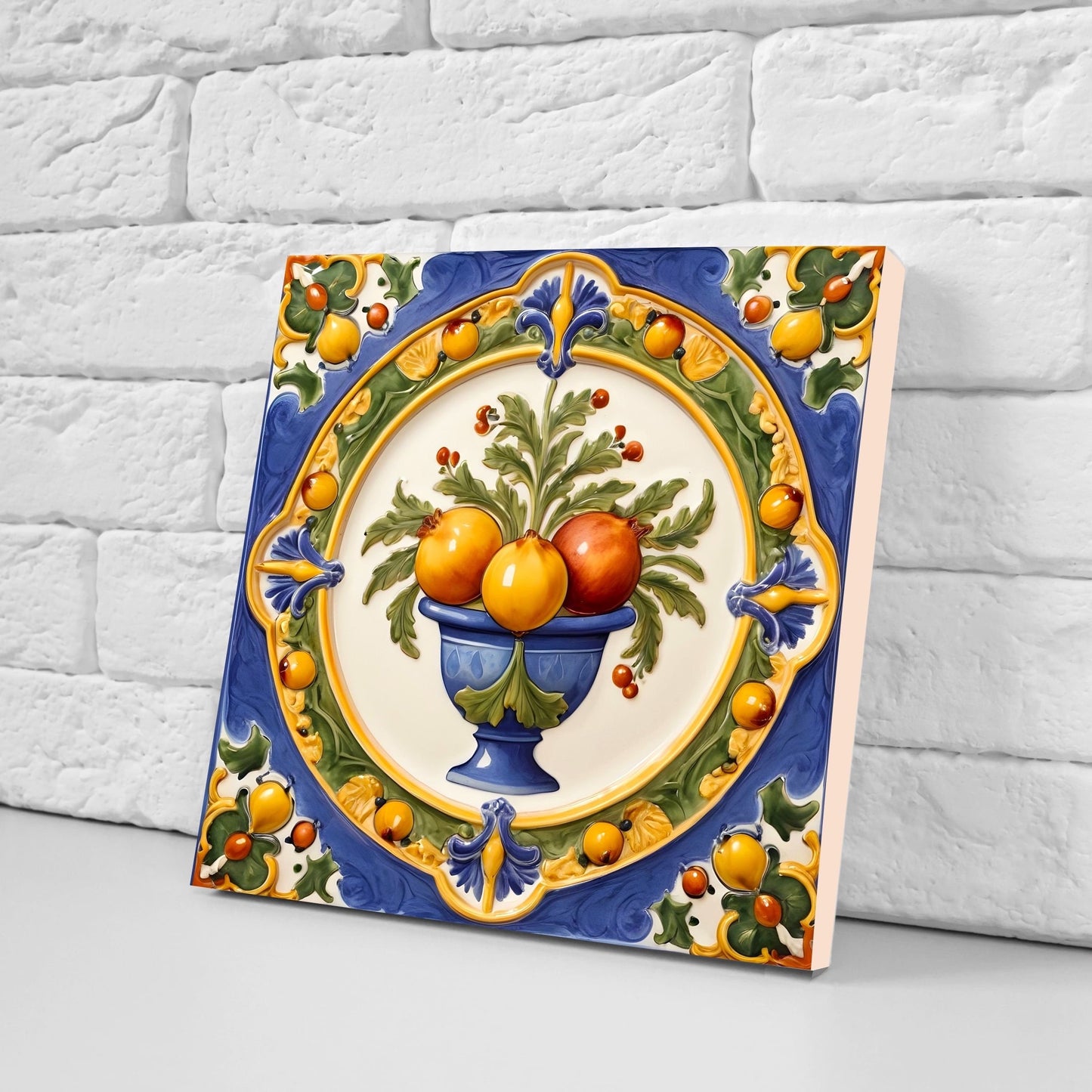 Italian Majolica Fruit Tiles - Set of 2 Italian Wall Decor Tiles - Kitchen Backsplash Tiles, Table Decorative Tiles, Bathroom Tiles, Coaster