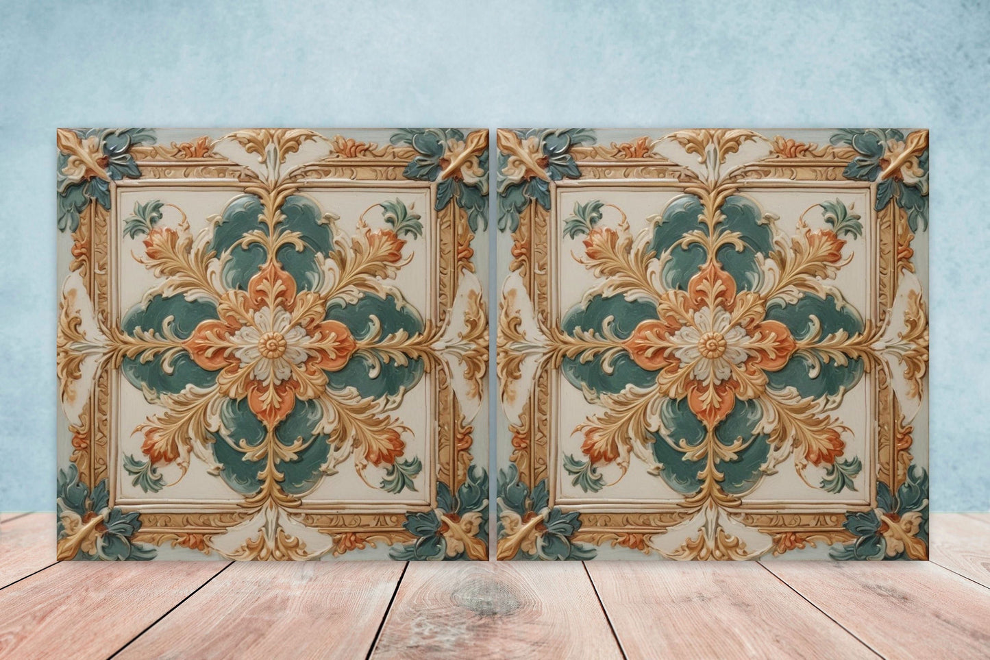 Victorian Tiles - Set of 2 Victorian Wall Decor Ceramic Tiles - Kitchen Backsplash Tiles, Table Decorative Tiles, Bathroom Tiles, Coaster