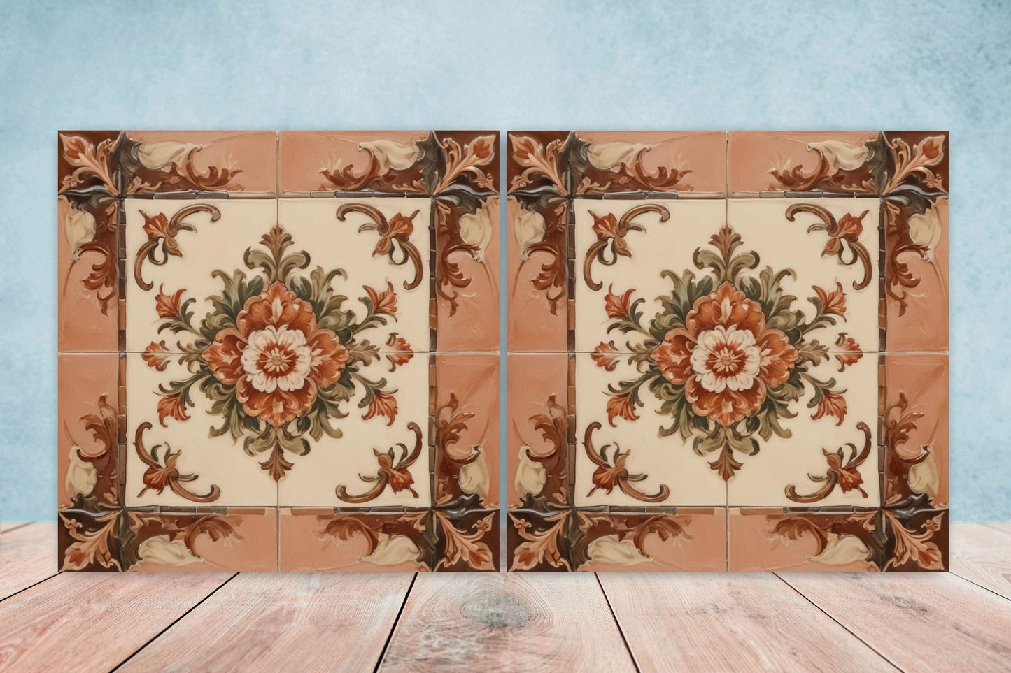 Victorian Tiles - Set of 2 Victorian Wall Decor Ceramic Tiles - Kitchen Backsplash Tiles, Table Decorative Tiles, Bathroom Tiles, Coaster