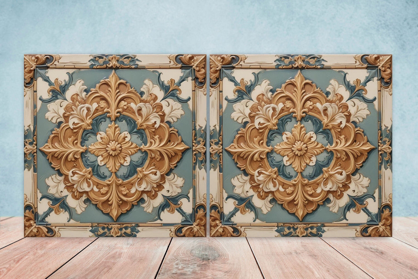 Victorian Tiles - Set of 2 Victorian Wall Decor Ceramic Tiles - Kitchen Backsplash Tiles, Table Decorative Tiles, Bathroom Tiles, Coaster
