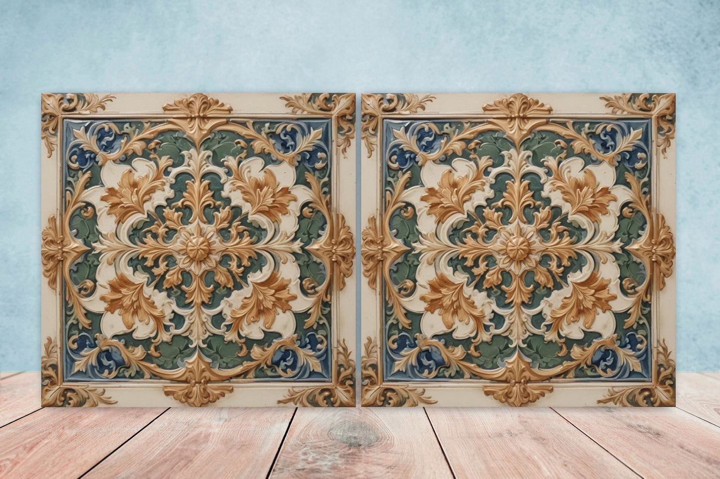 Victorian Tiles - Set of 2 Victorian Wall Decor Ceramic Tiles - Kitchen Backsplash Tiles, Table Decorative Tiles, Bathroom Tiles, Coaster