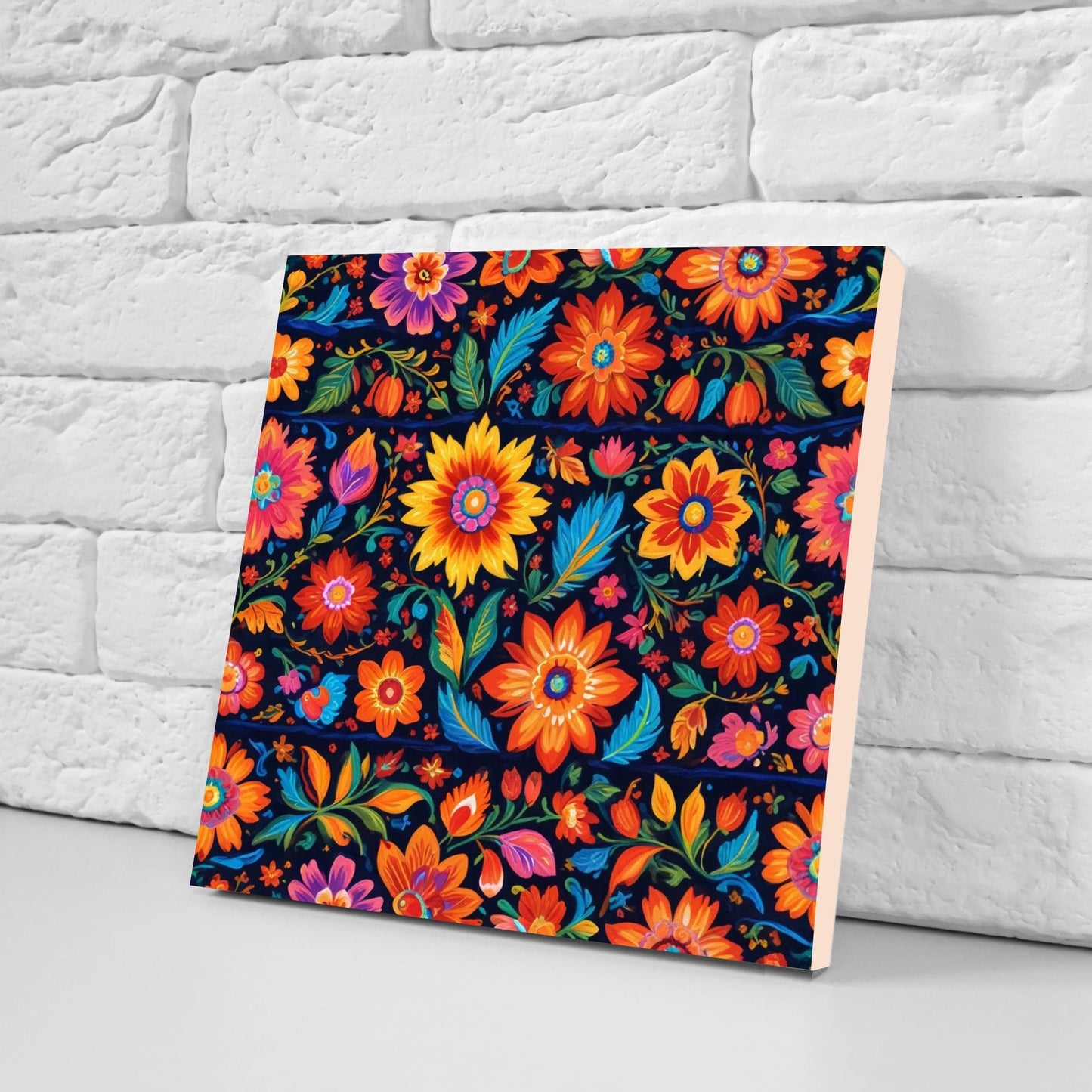 Mexican Ceramic tiles - Set of 2 Mexican Folk design Wall Decor Tiles, Flower Tiles, Kitchen Backsplash Tiles, Bathroom Tiles