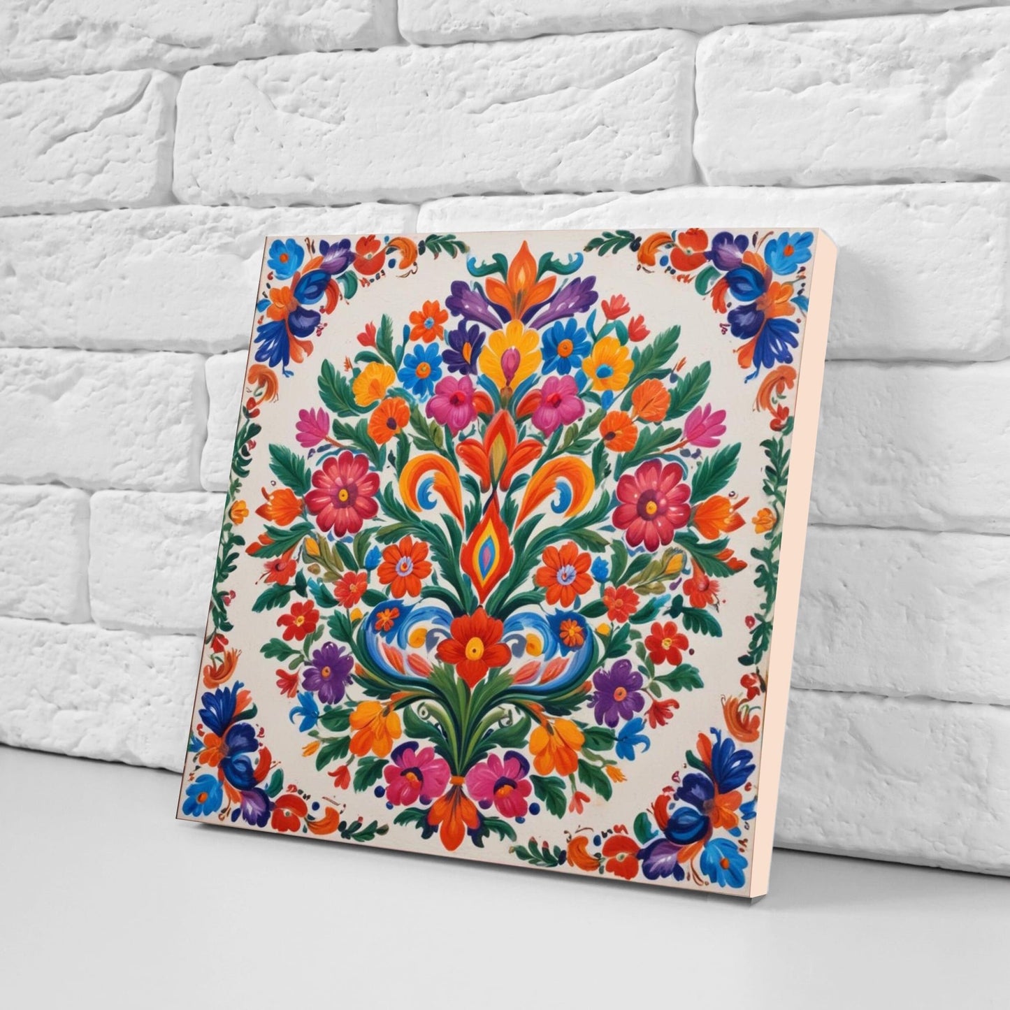 Mexican Ceramic tiles - Set of 2 Mexican Folk design Wall Decor Tiles, Flower Tiles, Kitchen Backsplash Tiles, Bathroom Tiles