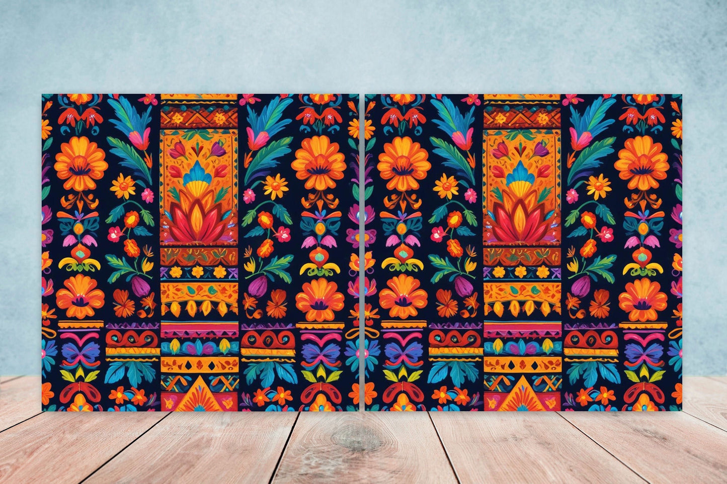 Mexican Ceramic tiles - Set of 2 Mexican Folk design Wall Decor Tiles, Flower Tiles, Kitchen Backsplash Tiles, Bathroom Tiles
