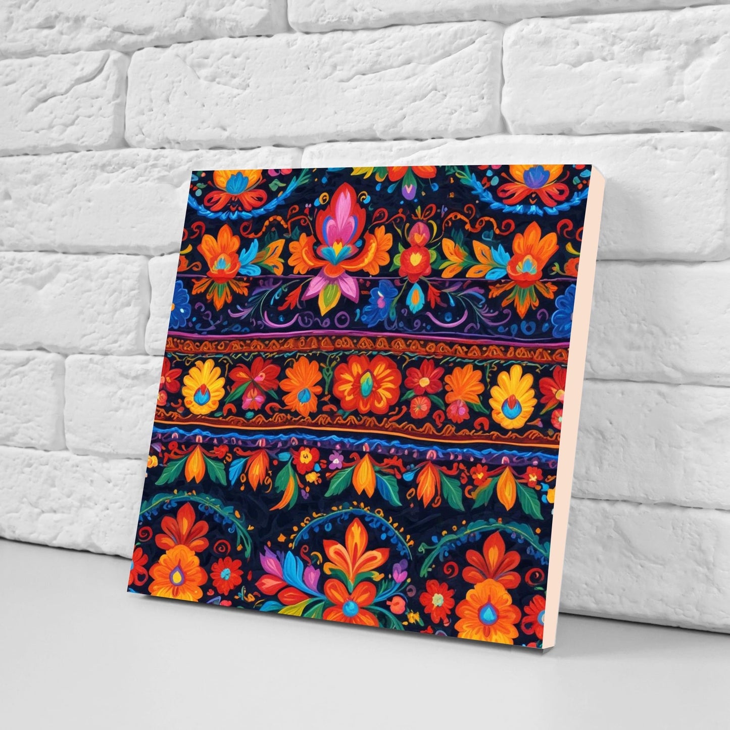 Mexican Ceramic tiles - Set of 2 Mexican Folk design Wall Decor Tiles, Flower Tiles, Kitchen Backsplash Tiles, Bathroom Tiles