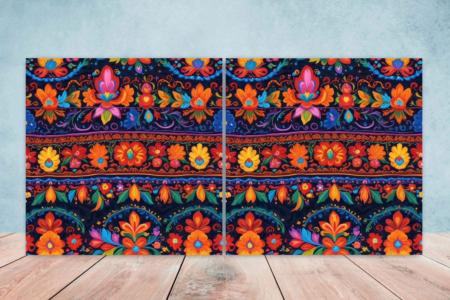Mexican Ceramic tiles - Set of 2 Mexican Folk design Wall Decor Tiles, Flower Tiles, Kitchen Backsplash Tiles, Bathroom Tiles