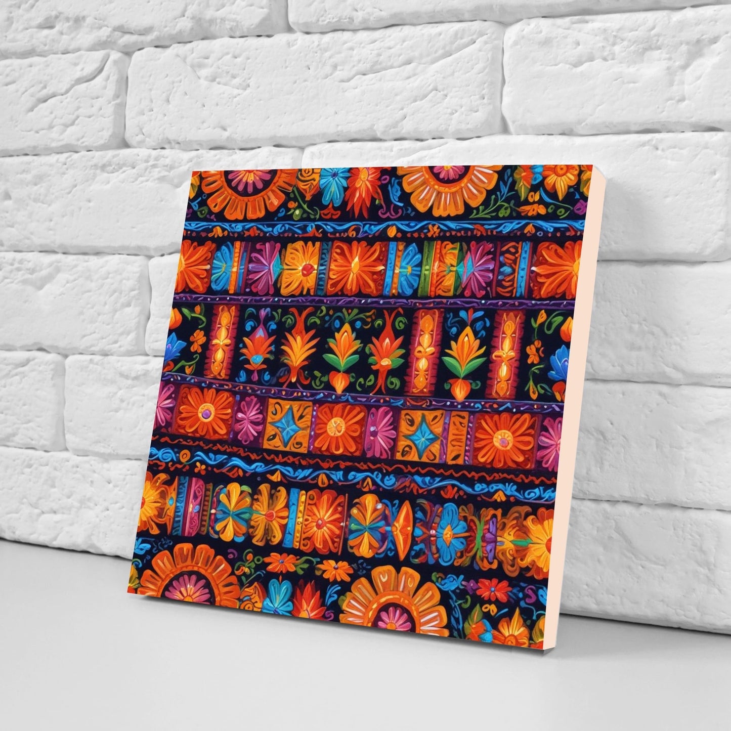 Mexican Ceramic tiles - Set of 2 Mexican Folk design Wall Decor Tiles, Flower Tiles, Kitchen Backsplash Tiles, Bathroom Tiles