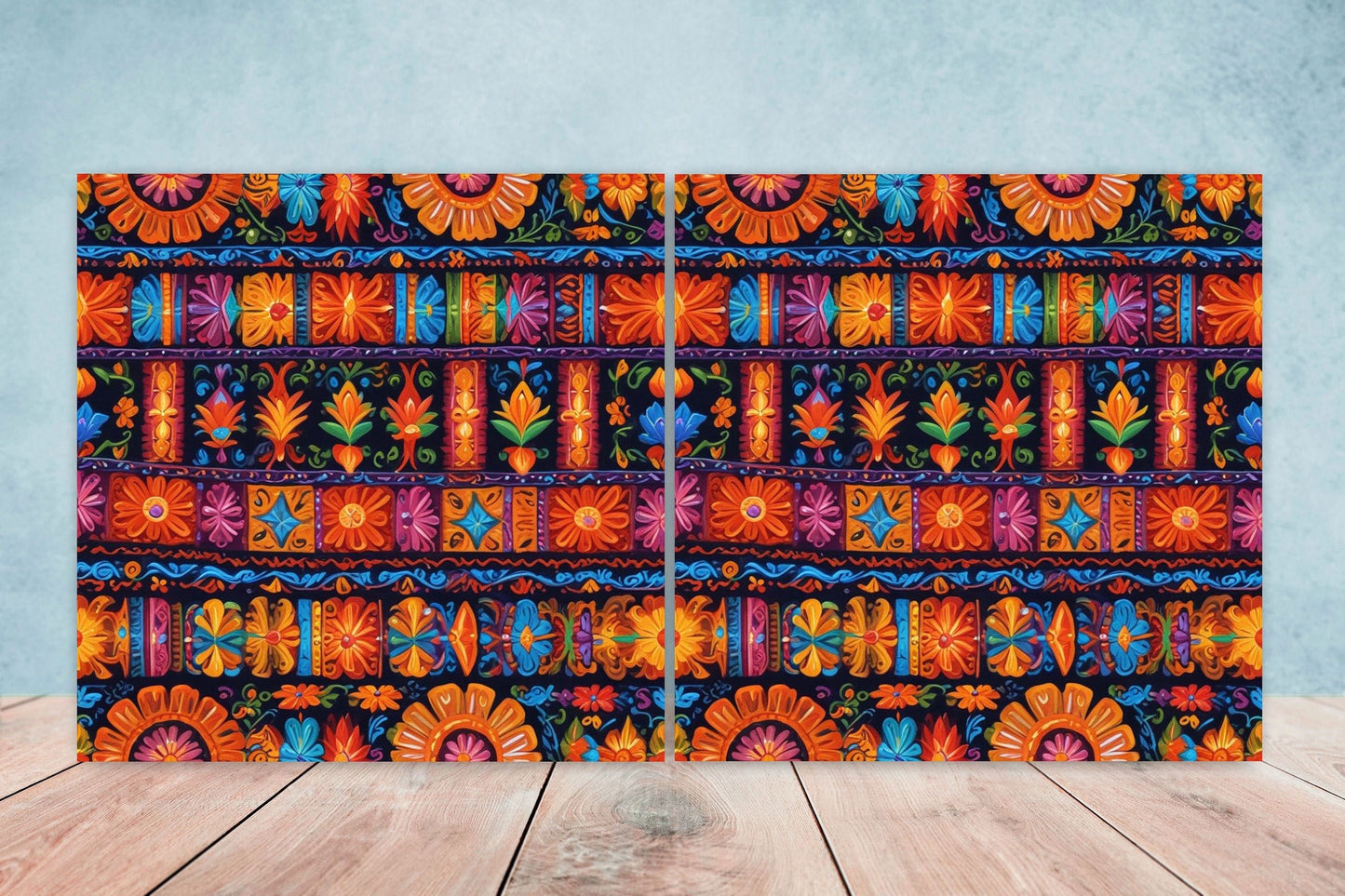 Mexican Ceramic tiles - Set of 2 Mexican Folk design Wall Decor Tiles, Flower Tiles, Kitchen Backsplash Tiles, Bathroom Tiles