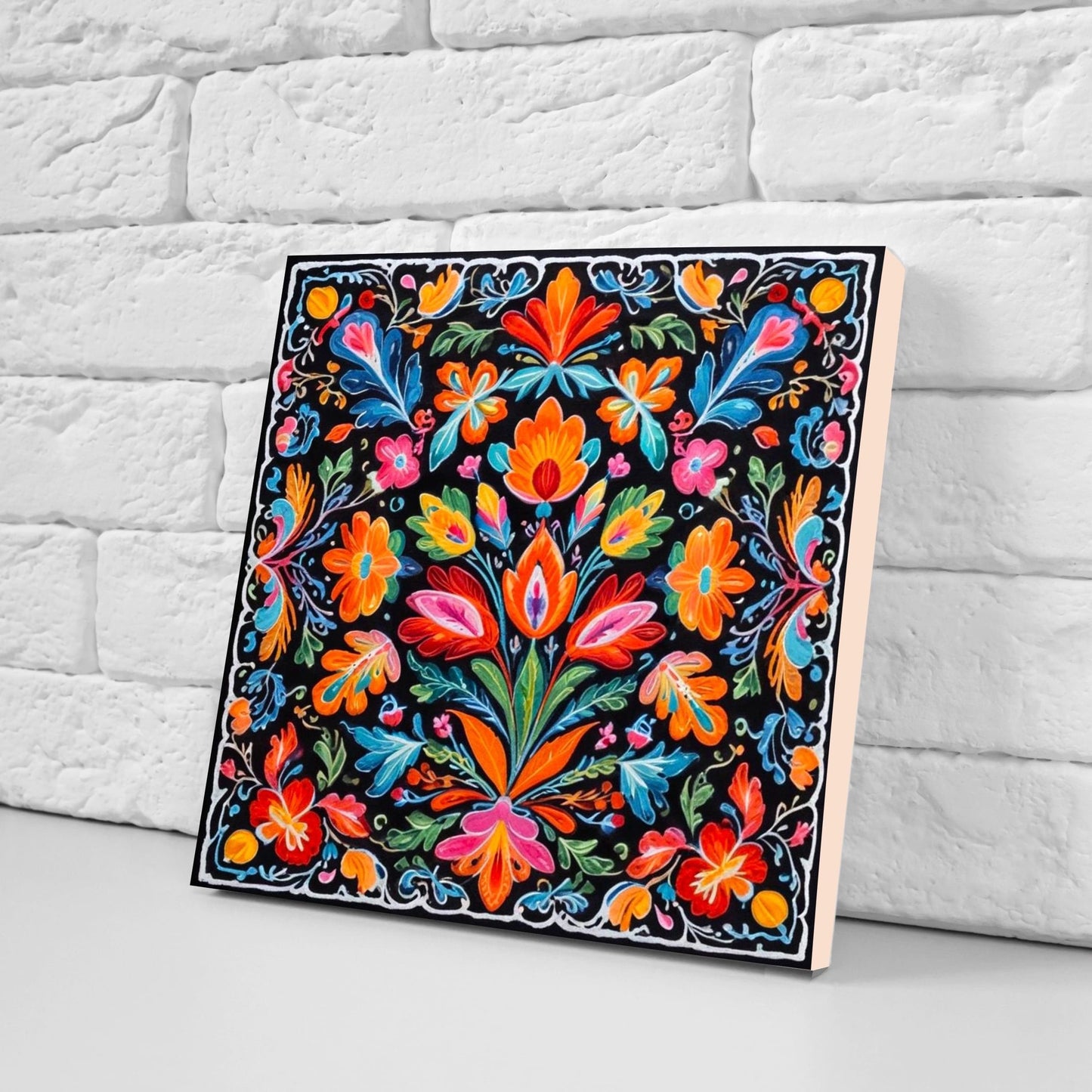 Mexican Ceramic tiles - Set of 2 Mexican Folk design Wall Decor Tiles, Flower Tiles, Kitchen Backsplash Tiles, Bathroom Tiles
