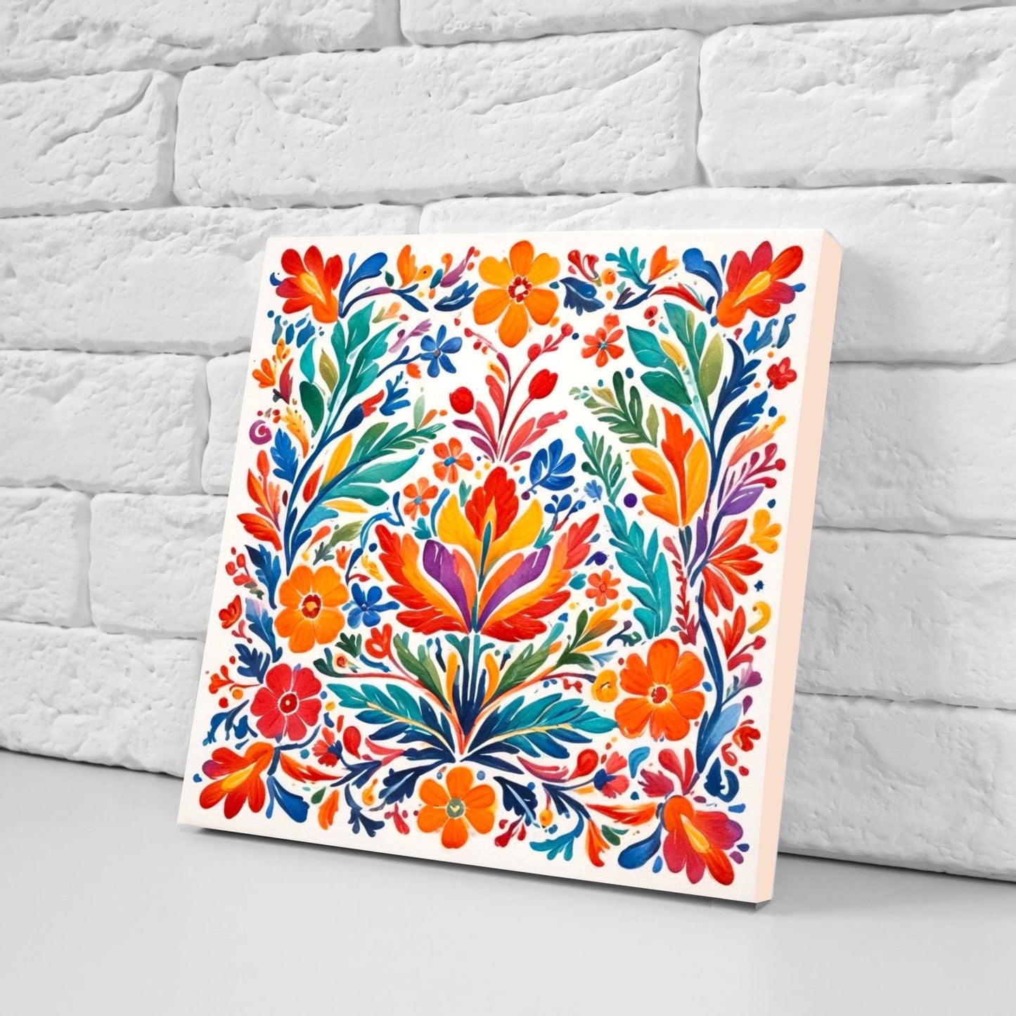 Mexican Ceramic tiles - Set of 2 Mexican Folk design Wall Decor Tiles, Flower Tiles, Kitchen Backsplash Tiles, Bathroom Tiles