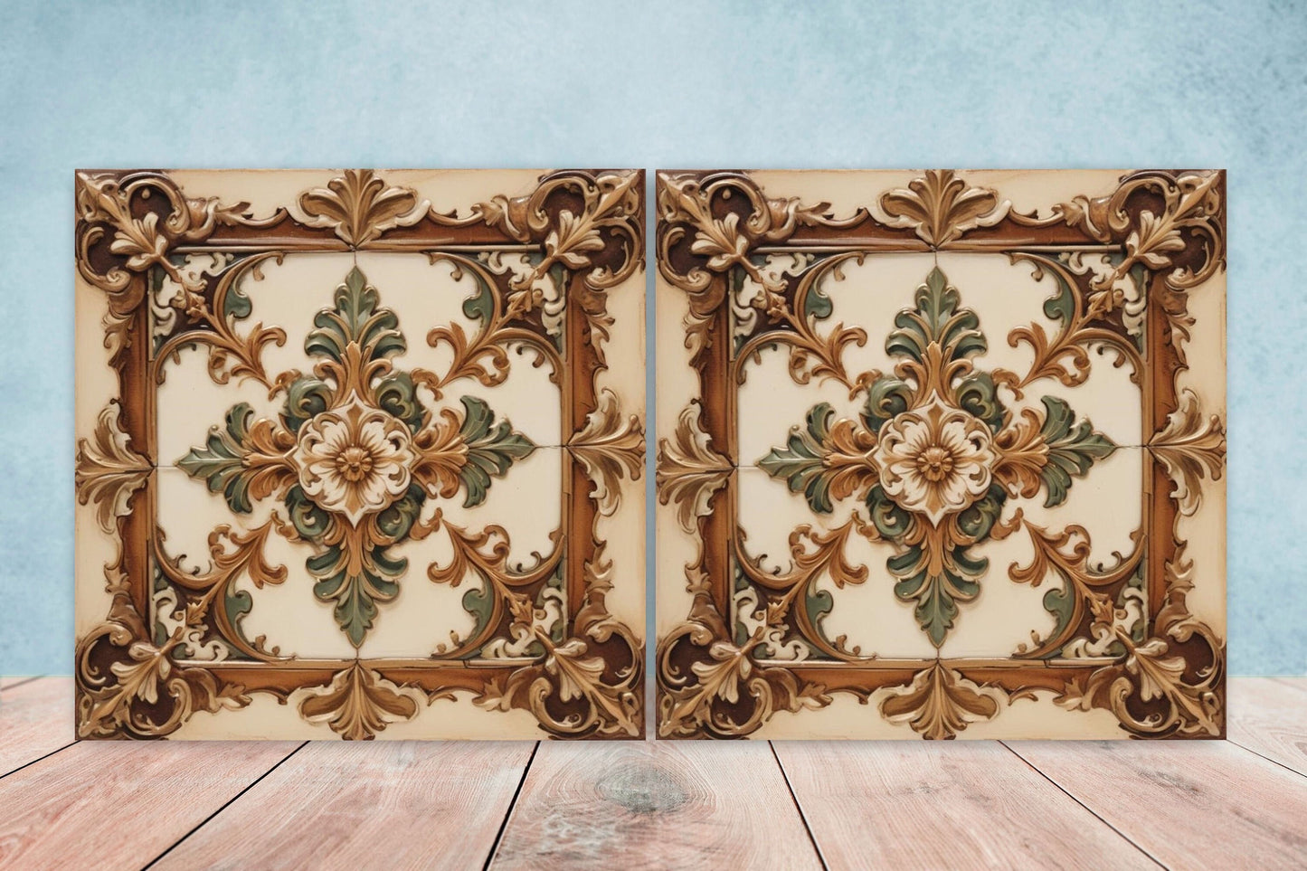 Victorian Tiles - Set of 2 Victorian Wall Decor Ceramic Tiles - Kitchen Backsplash Tiles, Table Decorative Tiles, Bathroom Tiles, Coaster