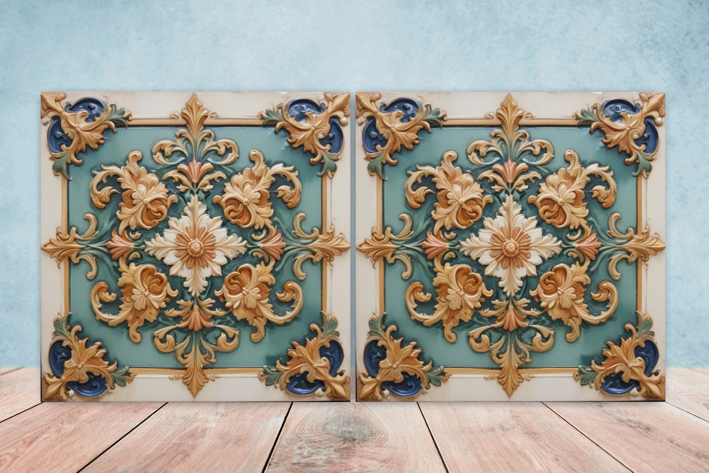 Victorian Tiles - Set of 2 Victorian Wall Decor Ceramic Tiles - Kitchen Backsplash Tiles, Table Decorative Tiles, Bathroom Tiles, Coaster