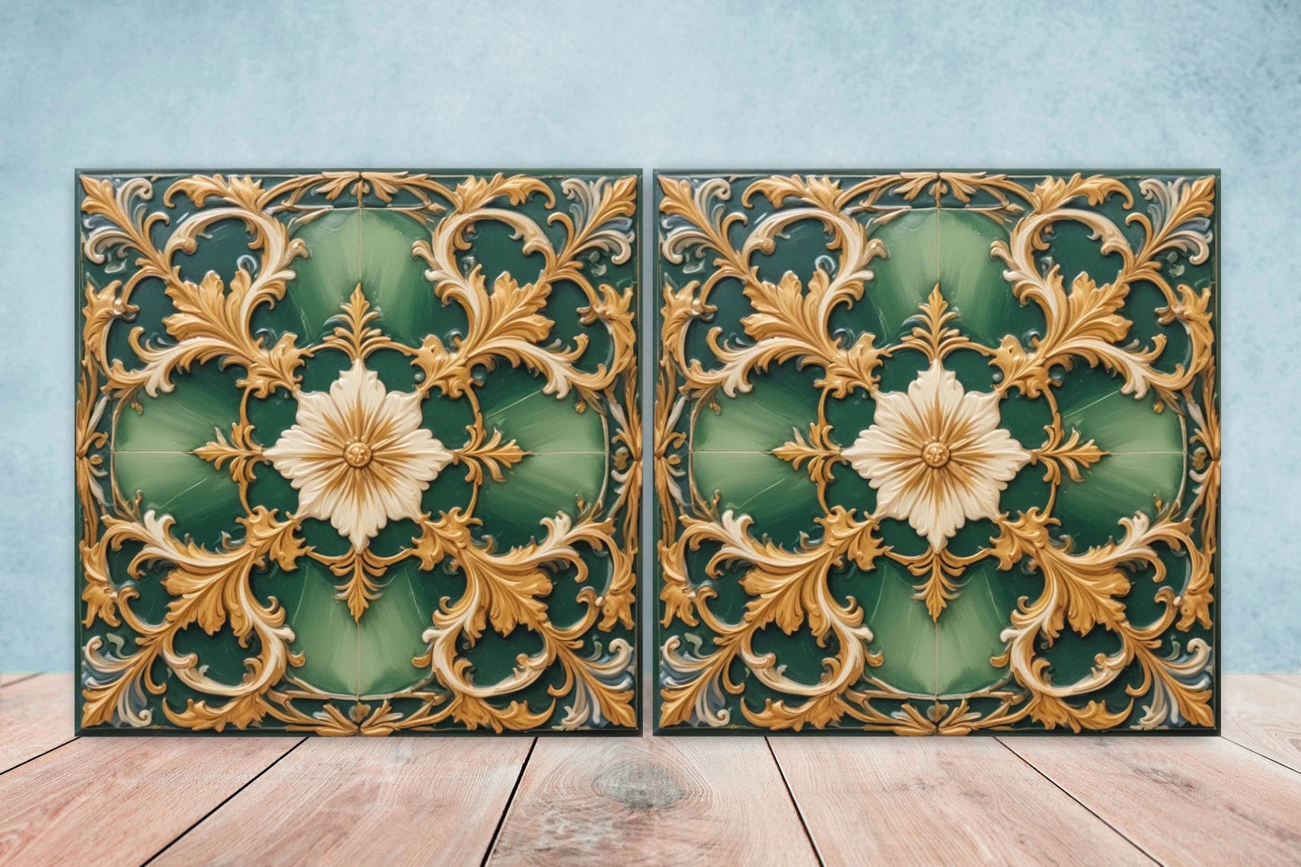 Victorian Tiles - Set of 2 Victorian Wall Decor Ceramic Tiles - Kitchen Backsplash Tiles, Table Decorative Tiles, Bathroom Tiles, Coaster