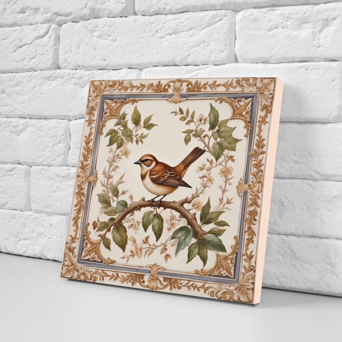 Victorian Tiles - Set of 2 Victorian Wall Decor Ceramic Bird Tiles-Kitchen Backsplash Tiles, Table Decorative Tiles, Bathroom Tiles, Coaster