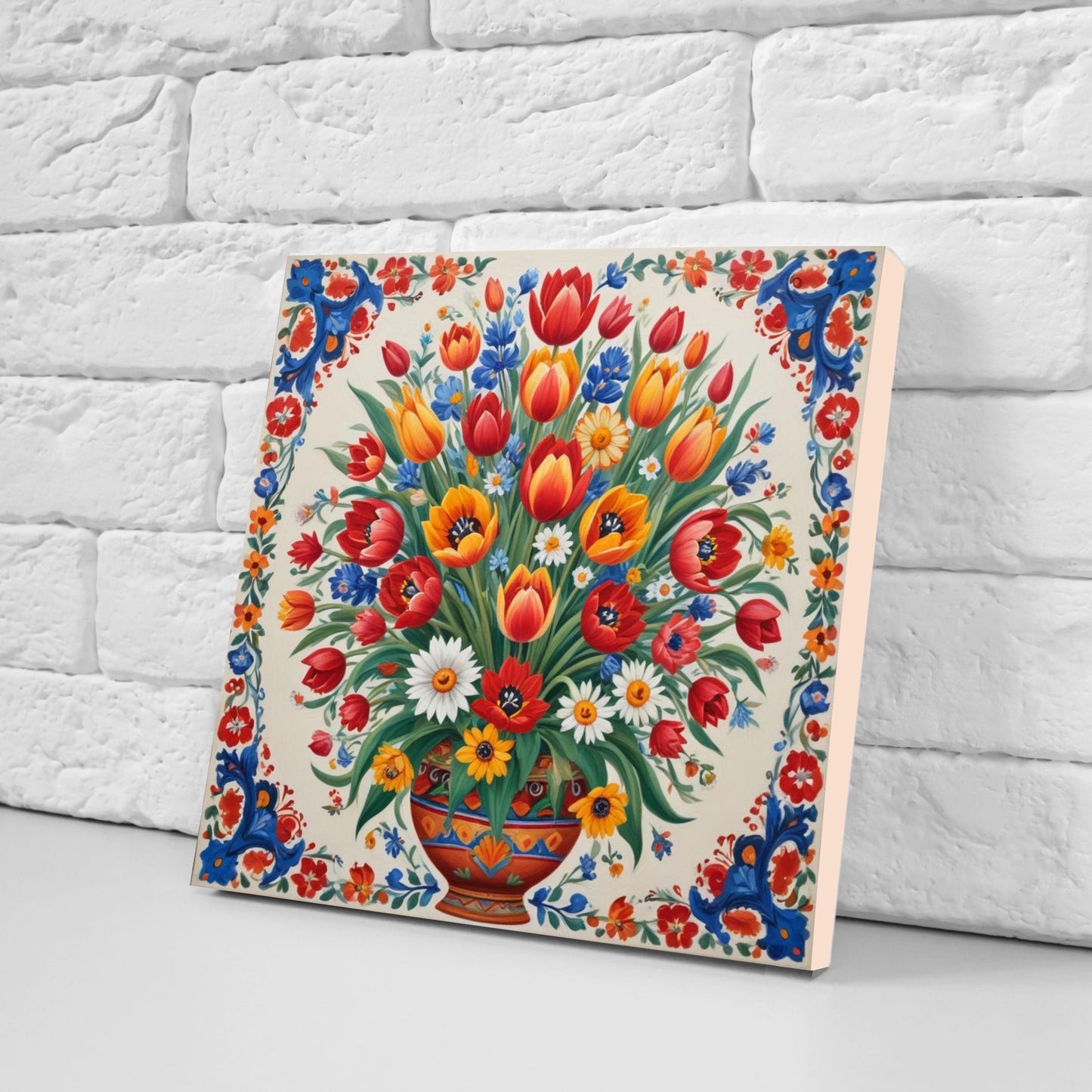 Mexican Ceramic tiles - Set of 2 Mexican Folk design Wall Decor Tiles, Flower Tiles, Floral Print - Kitchen Backsplash Tiles, Bathroom Tiles