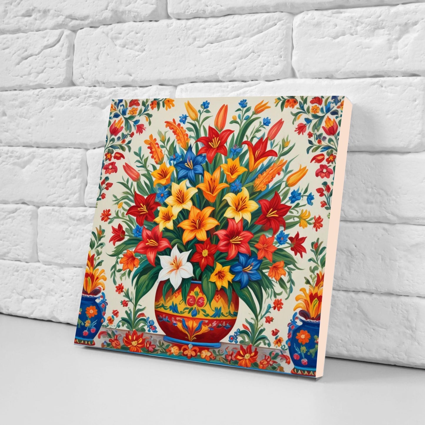 Mexican Ceramic tiles - Set of 2 Mexican Folk design Wall Decor Tiles, Flower Tiles, Floral Print - Kitchen Backsplash Tiles, Bathroom Tiles
