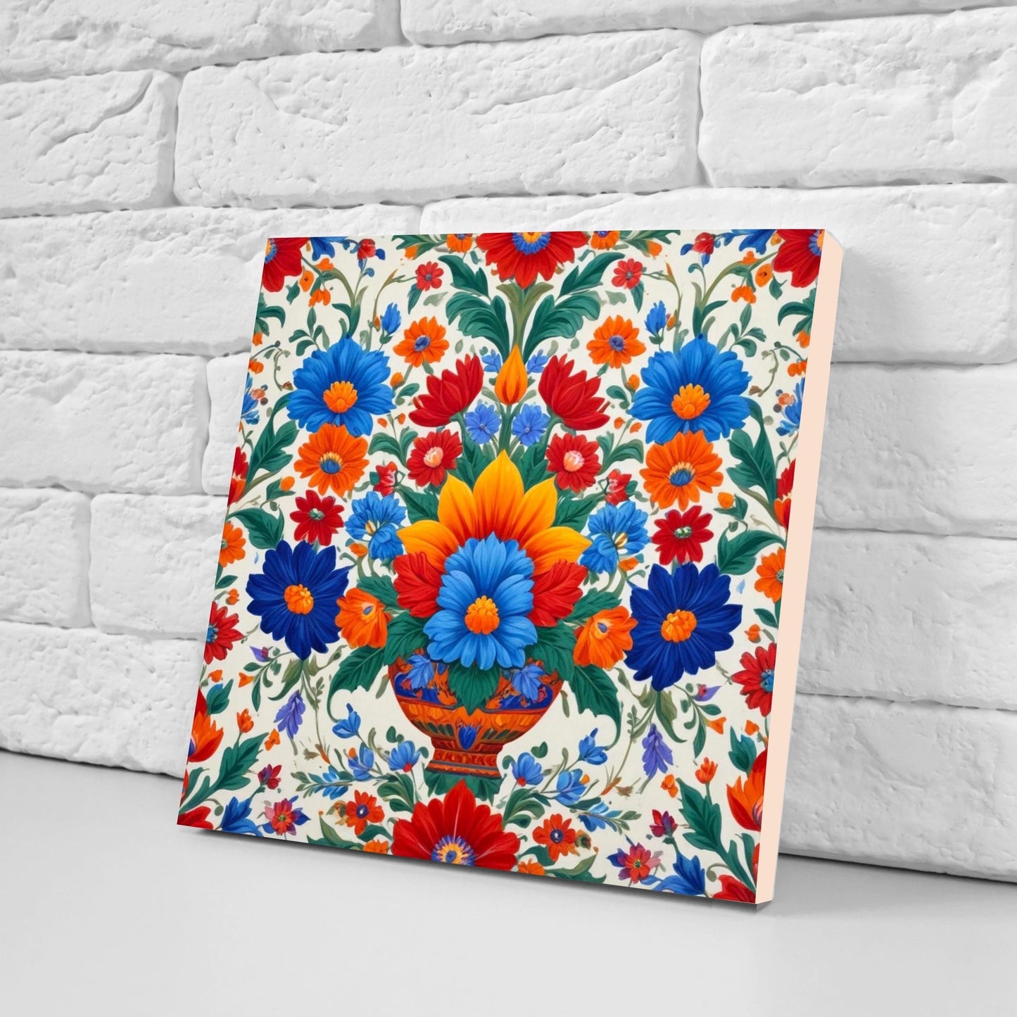 Mexican Ceramic tiles - Set of 2 Mexican Folk design Wall Decor Tiles, Flower Tiles, Floral Print - Kitchen Backsplash Tiles, Bathroom Tiles