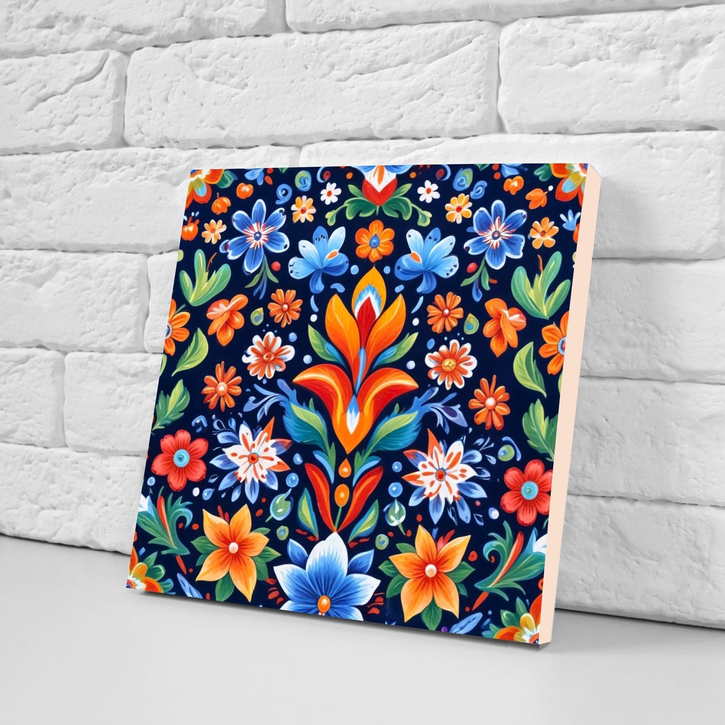 Mexican Ceramic tiles - Set of 2 Mexican Folk design Wall Decor Tiles, Flower Tiles, Floral Print - Kitchen Backsplash Tiles, Bathroom Tiles