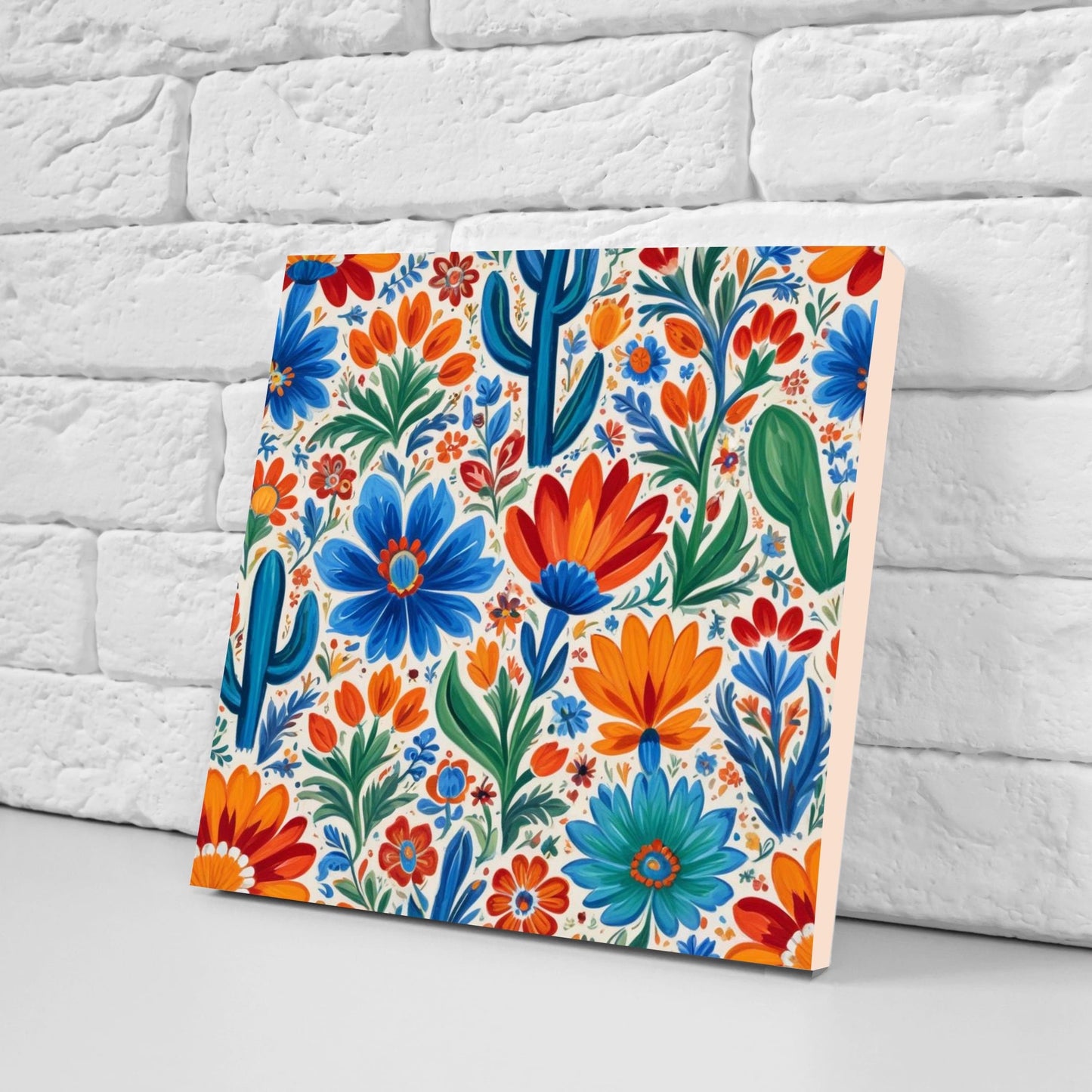 Mexican Ceramic tiles - Set of 2 Mexican Folk design Wall Decor Tiles, Flower Tiles, Floral Print - Kitchen Backsplash Tiles, Bathroom Tiles
