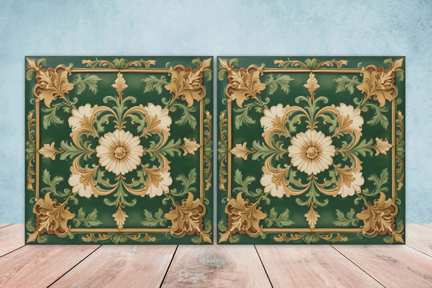 Victorian Tiles - Set of 2 Victorian Wall Decor Ceramic Tiles - Kitchen Backsplash Tiles, Table Decorative Tiles, Bathroom Tiles, Coaster