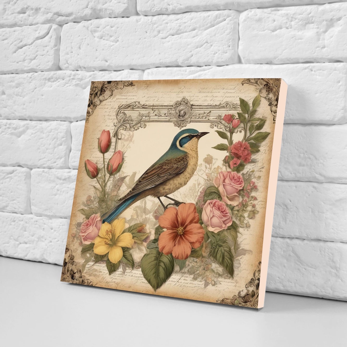 Victorian Tiles - Set of 2 Victorian Wall Decor Ceramic Bird Tiles-Kitchen Backsplash Tiles, Table Decorative Tiles, Bathroom Tiles, Coaster