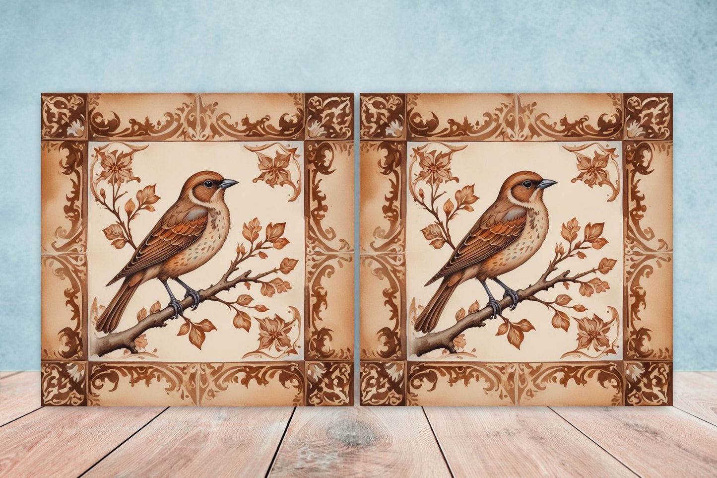 Victorian Tiles - Set of 2 Victorian Wall Decor Ceramic Bird Tiles-Kitchen Backsplash Tiles, Table Decorative Tiles, Bathroom Tiles, Coaster