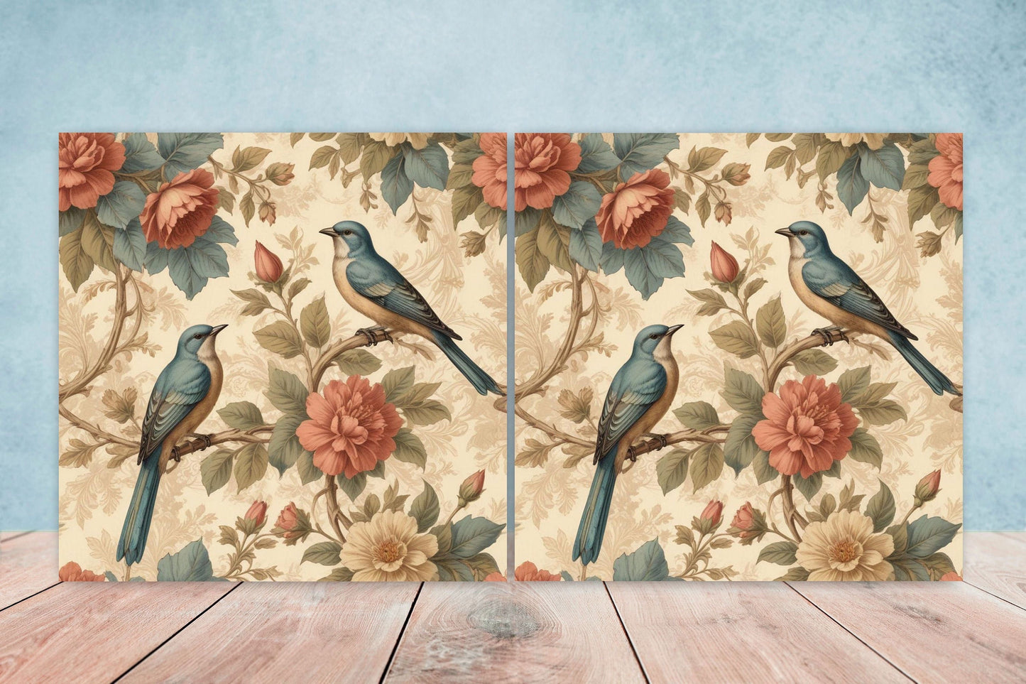 Victorian Tiles - Set of 2 Victorian Wall Decor Ceramic Bird Tiles-Kitchen Backsplash Tiles, Table Decorative Tiles, Bathroom Tiles, Coaster