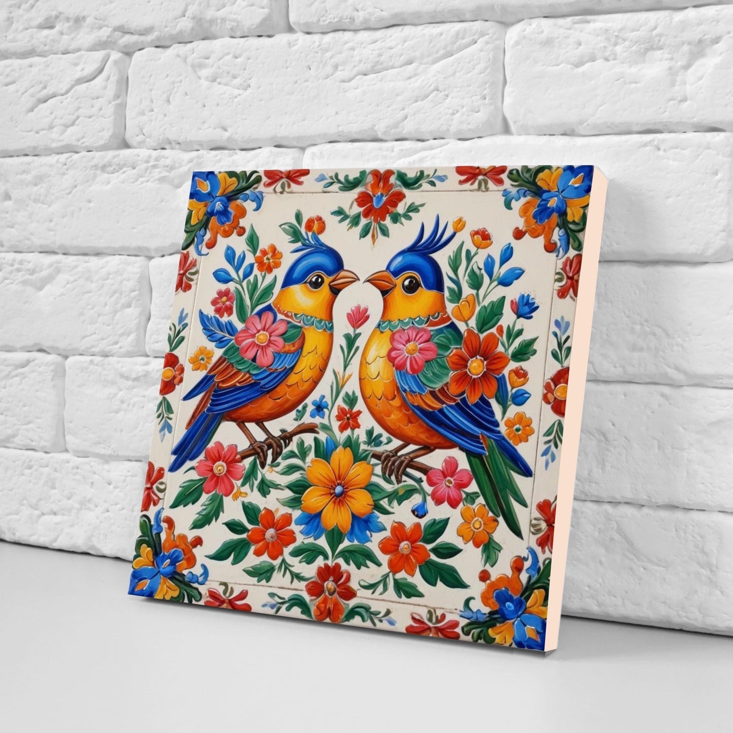 Mexican Ceramic tiles - Set of 2 Mexican Folk design Wall Decor Tiles, Bird Tiles, Birds Print - Kitchen Backsplash Tiles, Bathroom Tiles