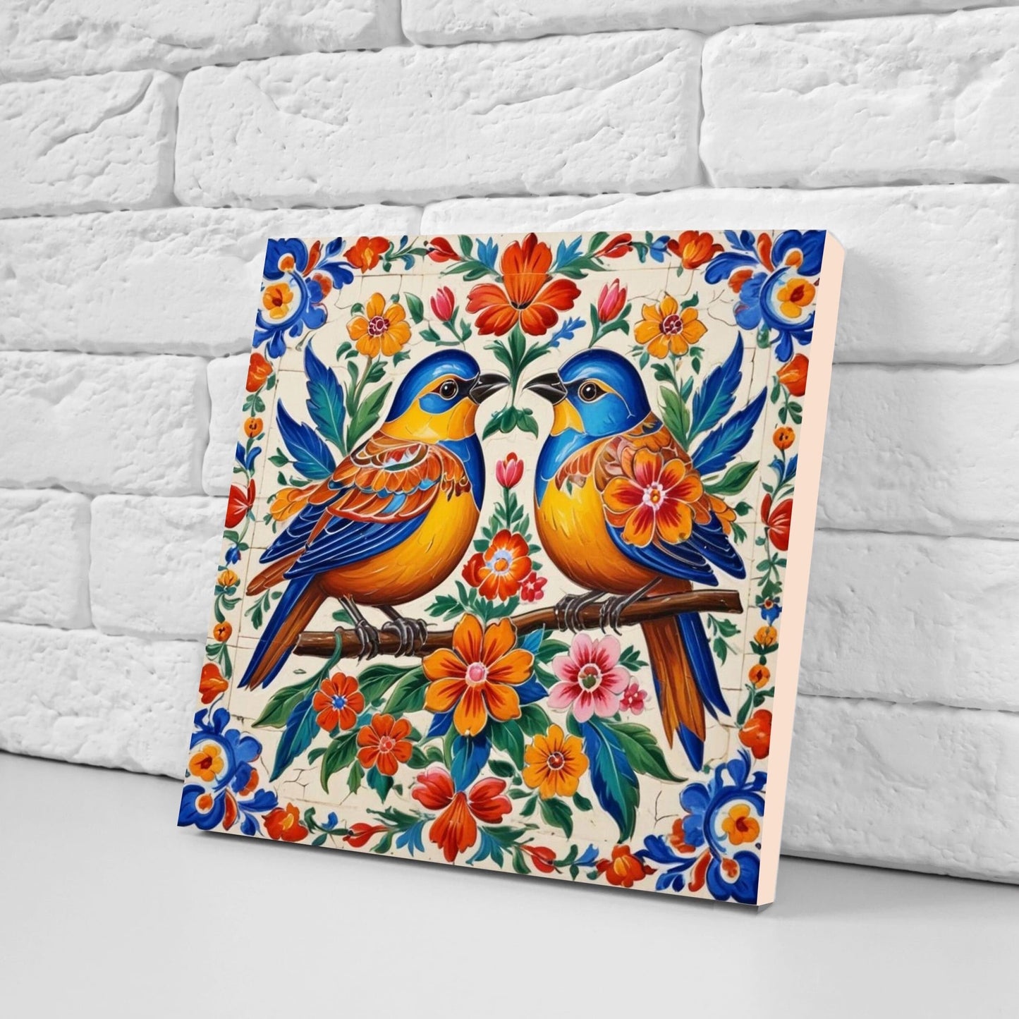 Mexican Ceramic tiles - Set of 2 Mexican Folk design Wall Decor Tiles, Bird Tiles, Birds Print - Kitchen Backsplash Tiles, Bathroom Tiles