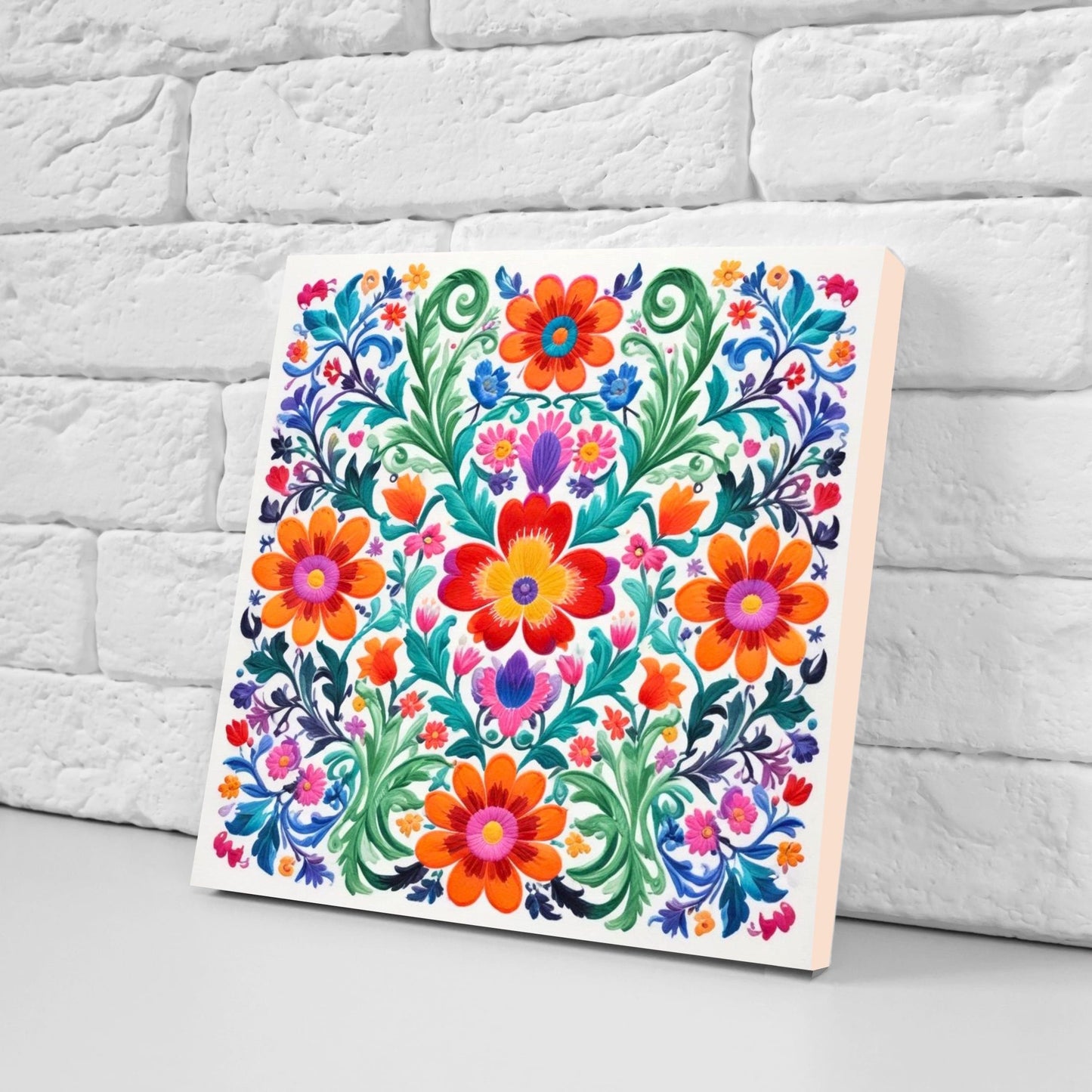 Mexican Ceramic tiles - Set of 2 Mexican Folk design Wall Decor Tiles, Flower Tiles, Floral Print - Kitchen Backsplash Tiles, Bathroom Tiles