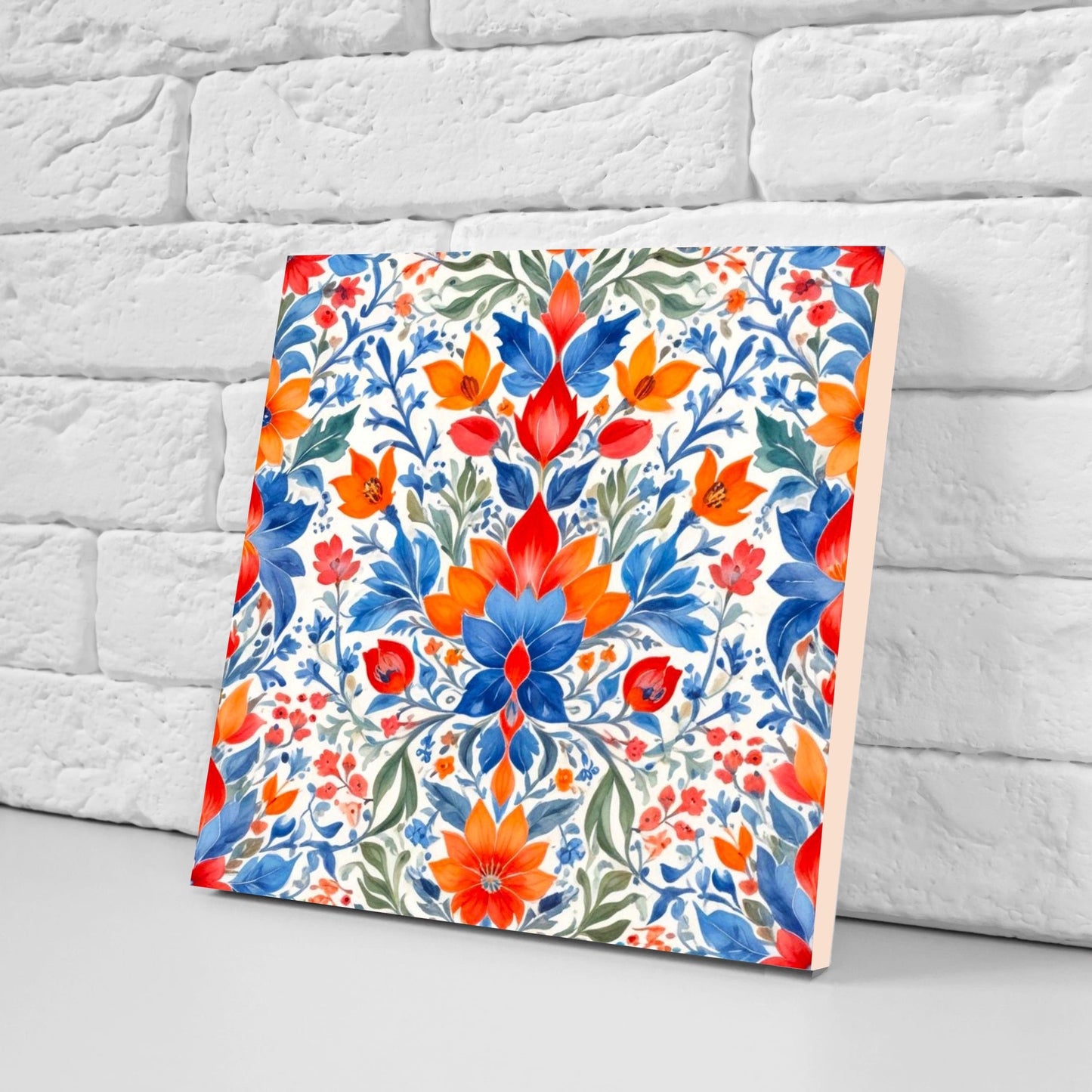 Mexican Ceramic tiles - Set of 2 Mexican Folk design Wall Decor Tiles, Flower Tiles, Floral Print - Kitchen Backsplash Tiles, Bathroom Tiles