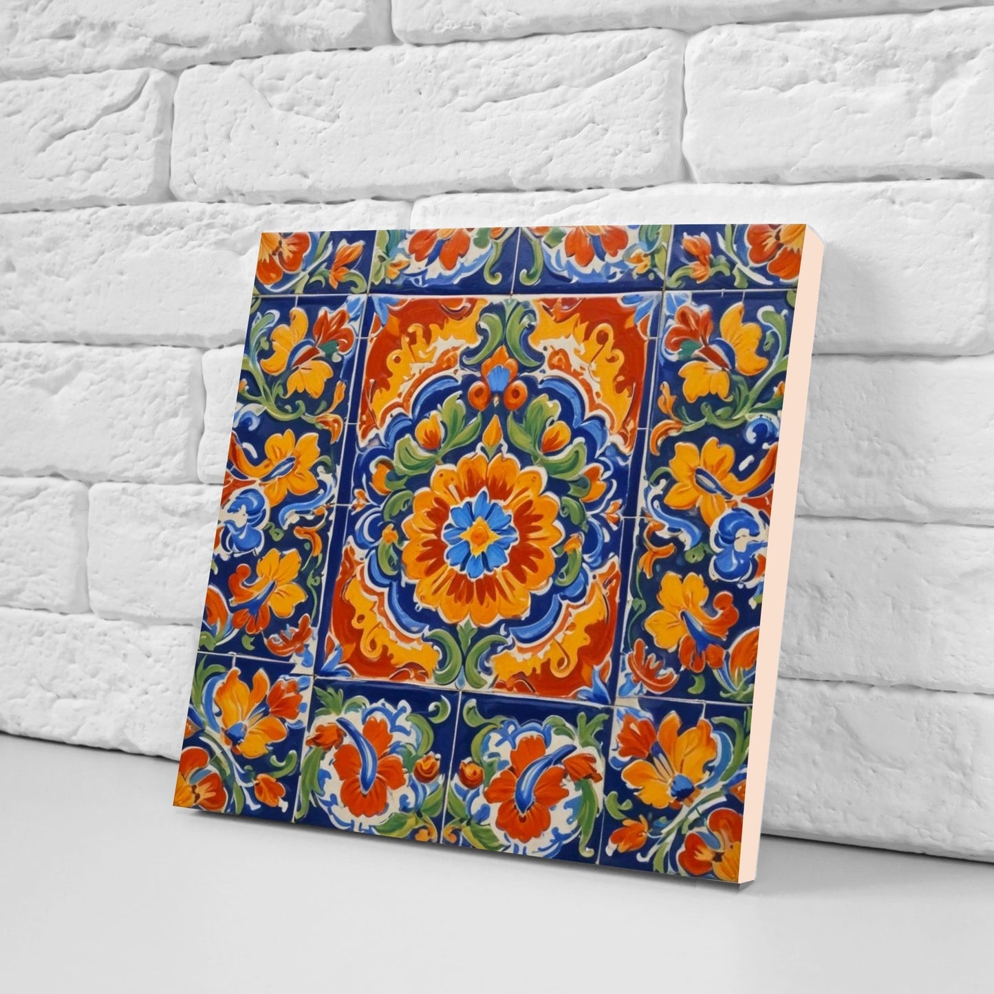 Mexican Ceramic tiles - Set of 2 Mexican Folk design Wall Decor Tiles, Flower Tiles, Floral Print - Kitchen Backsplash Tiles, Bathroom Tiles