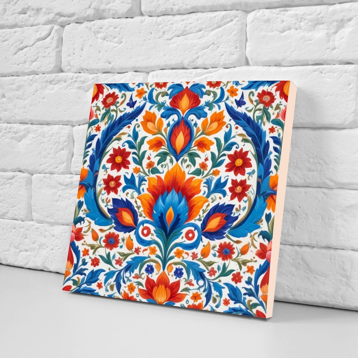 Mexican Ceramic tiles - Set of 2 Mexican Folk design Wall Decor Tiles, Flower Tiles, Floral Print - Kitchen Backsplash Tiles, Bathroom Tiles