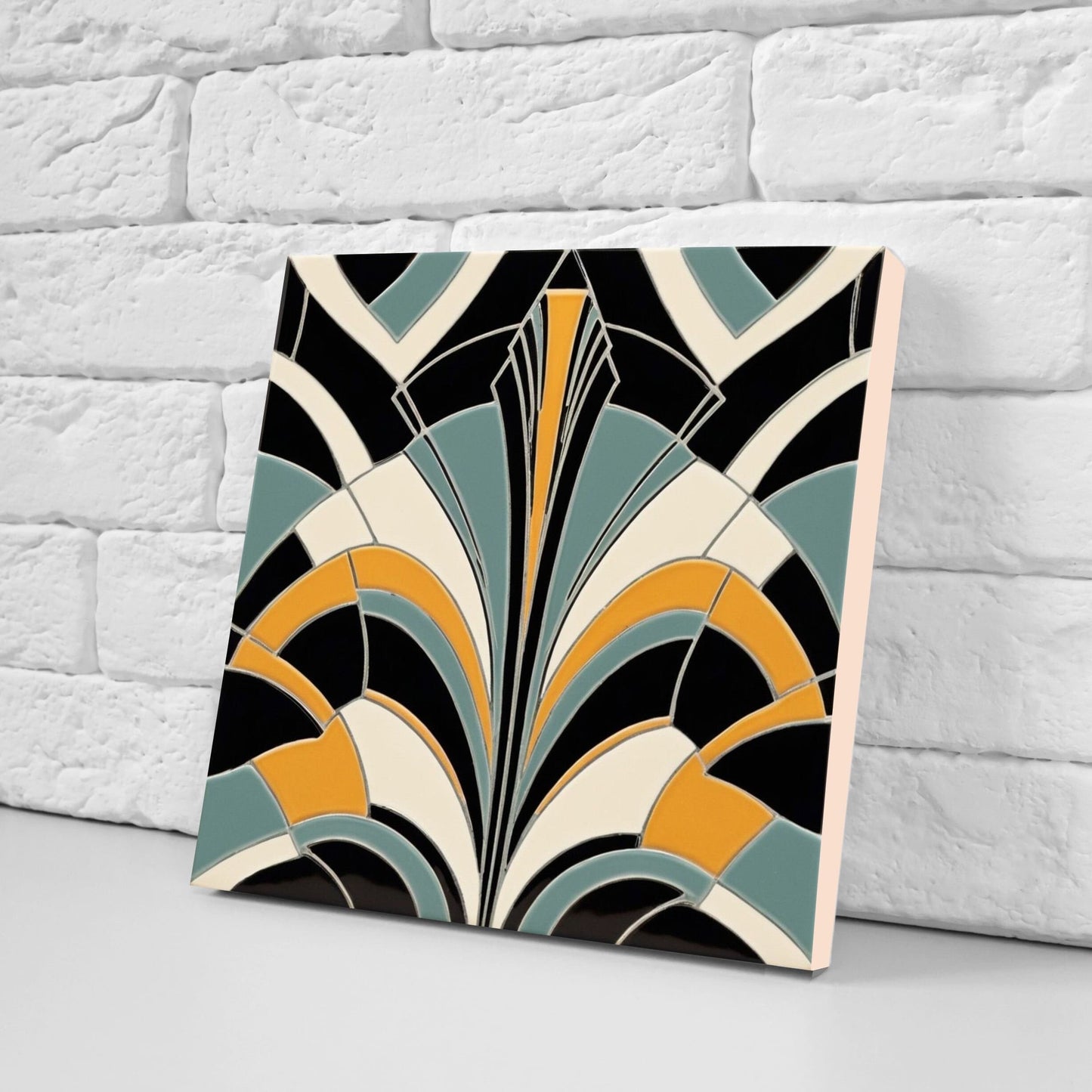 Art Deco Ceramic tiles - Set of 2 Art Deco Wall Decor Geometric Tiles - Kitchen Backsplash Tiles, Table Decorative Tiles, Bathroom Tiles