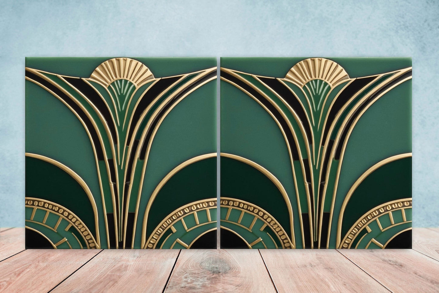 Art Deco Ceramic tiles - Set of 2 Art Deco Wall Decor Geometric Tiles - Kitchen Backsplash Tiles, Table Decorative Tiles, Bathroom Tiles