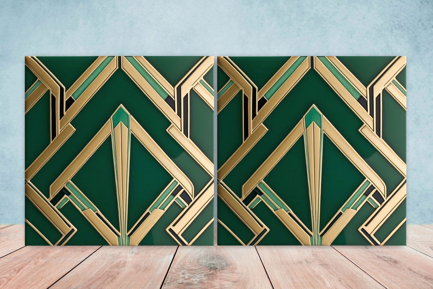 Art Deco Ceramic tiles - Set of 2 Art Deco Wall Decor Geometric Tiles - Kitchen Backsplash Tiles, Table Decorative Tiles, Bathroom Tiles