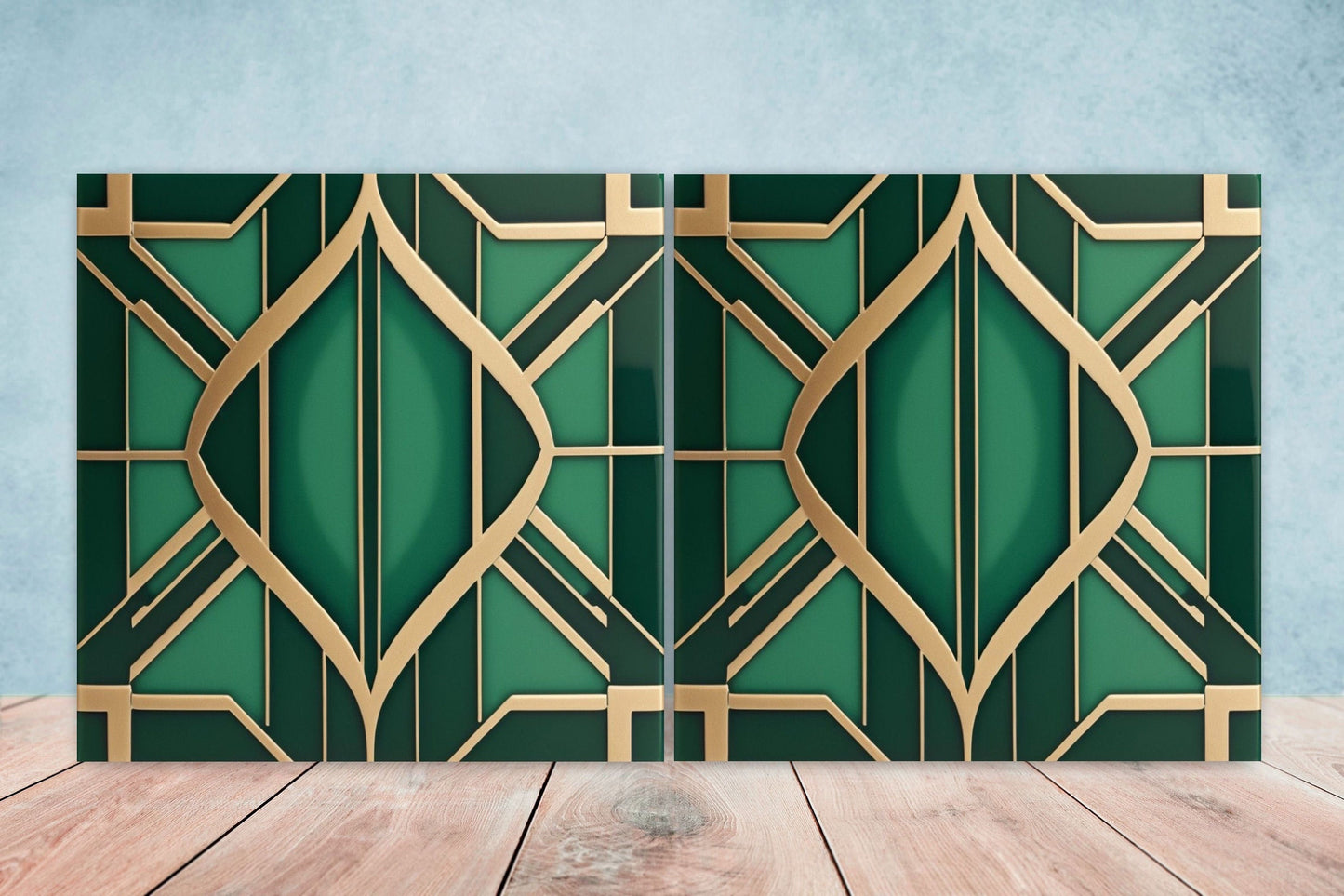 Art Deco Ceramic tiles - Set of 2 Art Deco Wall Decor Geometric Tiles - Kitchen Backsplash Tiles, Table Decorative Tiles, Bathroom Tiles