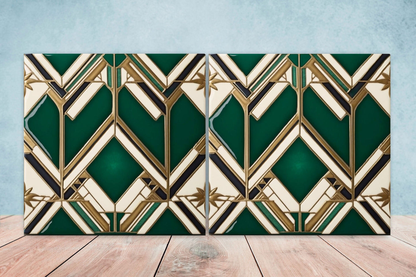 Art Deco Ceramic tiles - Set of 2 Art Deco Wall Decor Geometric Tiles - Kitchen Backsplash Tiles, Table Decorative Tiles, Bathroom Tiles