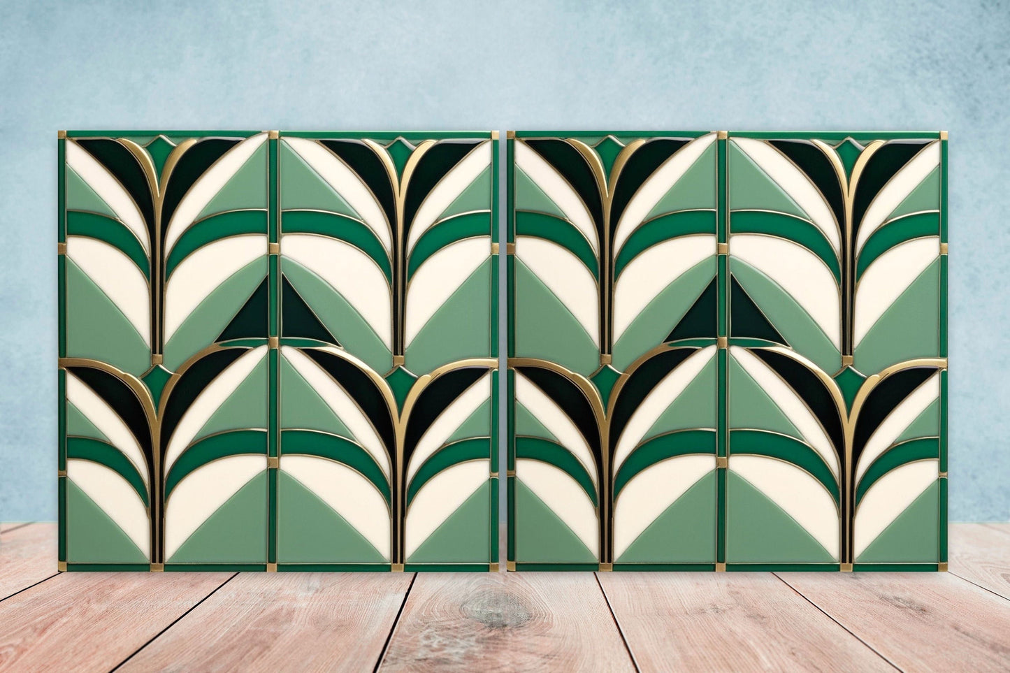 Art Deco Ceramic tiles - Set of 2 Art Deco Wall Decor Geometric Tiles - Kitchen Backsplash Tiles, Table Decorative Tiles, Bathroom Tiles